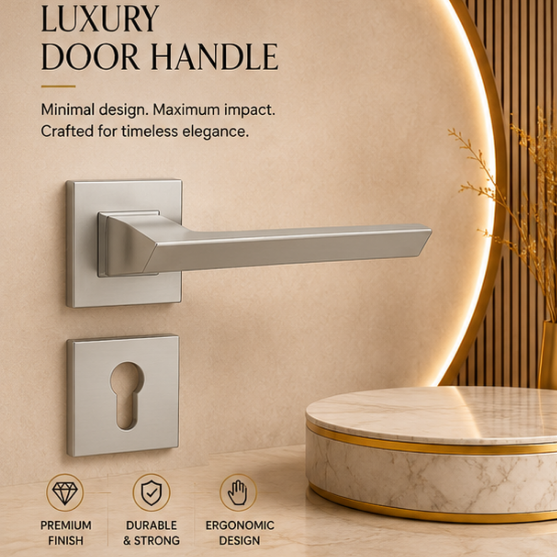 RH.9568 premium zinc alloy door handle in Satin Nickel Chrome Plated finish. Luxury architectural hardware for modern homes, hotels, offices, and interiors.
