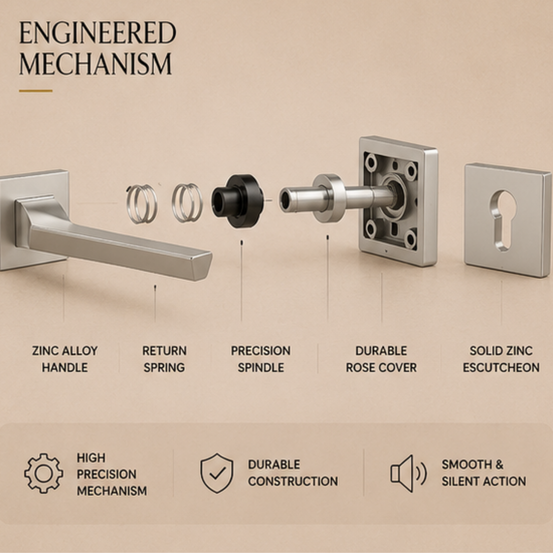 RH.9568 premium zinc alloy door handle in Satin Nickel Chrome Plated finish. Luxury architectural hardware for modern homes, hotels, offices, and interiors.