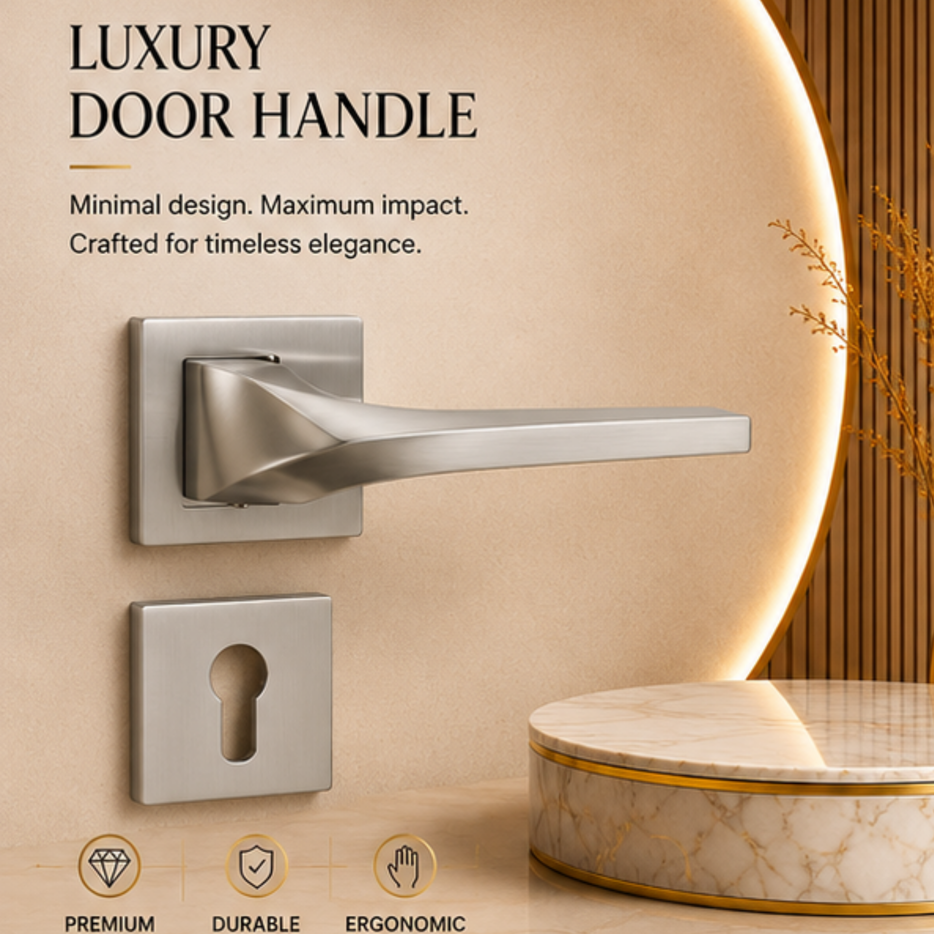 RH.9574 premium zinc alloy door lock handle in Matt Satin Nickel finish. Durable architectural hardware for luxury homes, hotels, offices, and interiors.