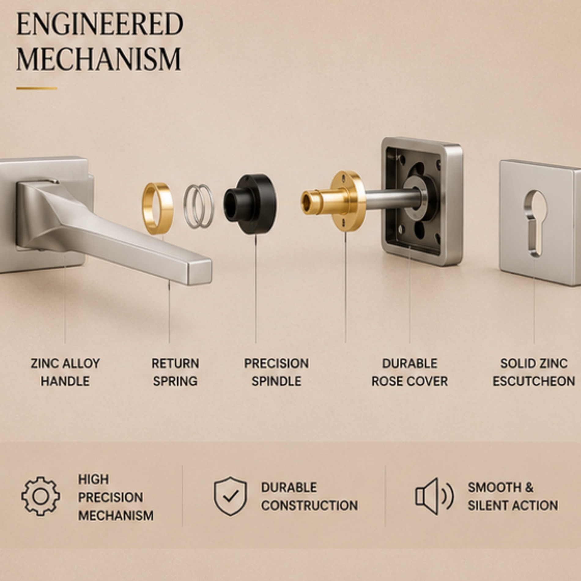 RH.9574 premium zinc alloy door lock handle in Matt Satin Nickel finish. Durable architectural hardware for luxury homes, hotels, offices, and interiors.