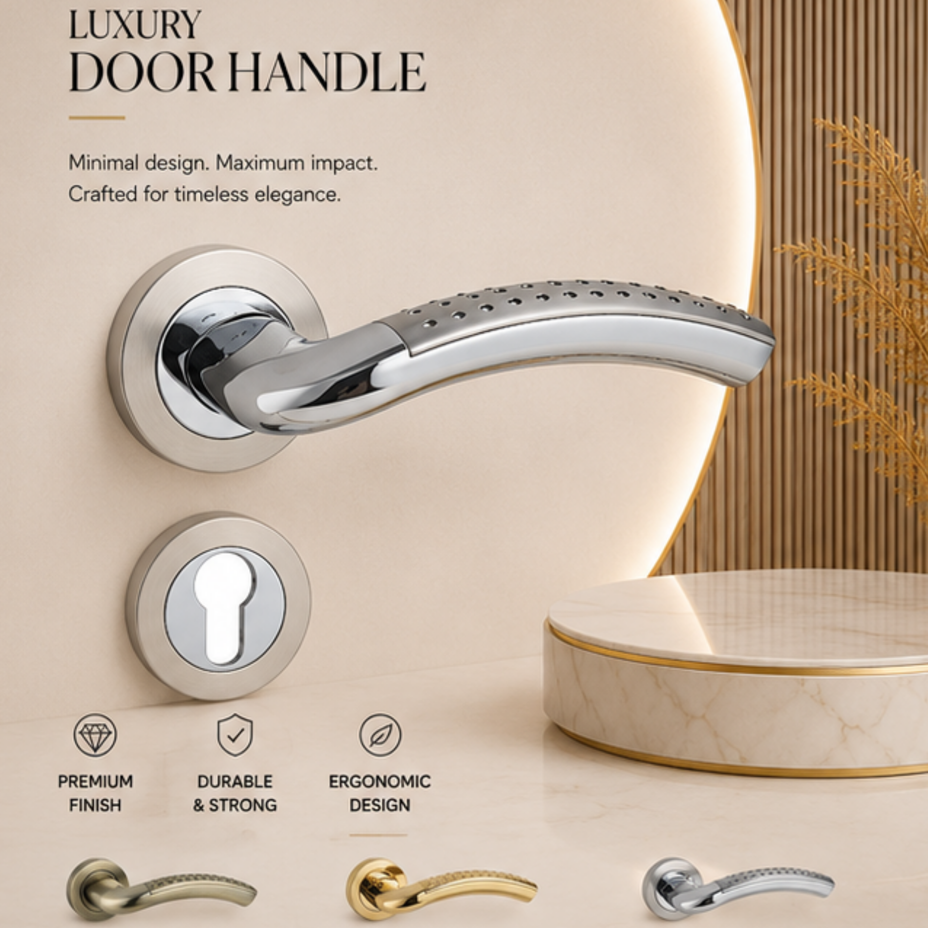 RH.9611 luxury zinc alloy door handle in Matt Antique Brass PVD and Satin Nickel Chrome finish. Premium dual-tone hardware for modern interiors.