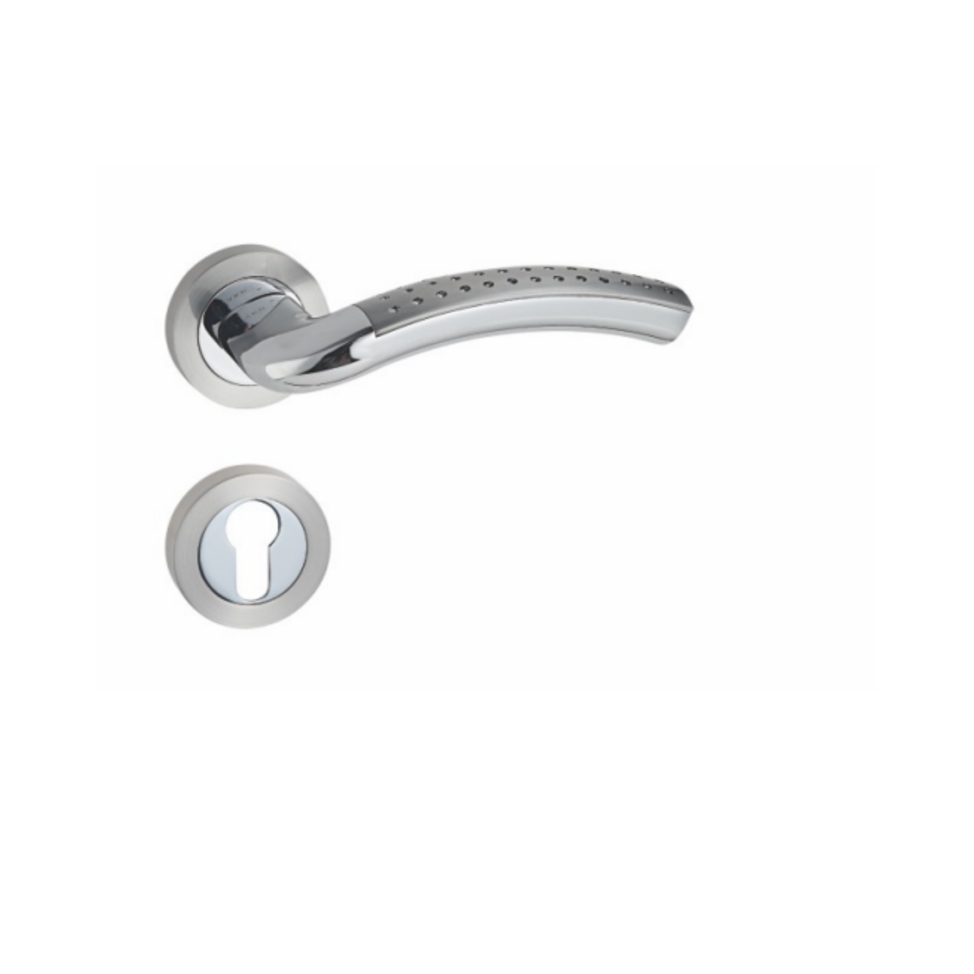 RH.9611 luxury zinc alloy door handle in Matt Antique Brass PVD and Satin Nickel Chrome finish. Premium dual-tone hardware for modern interiors.