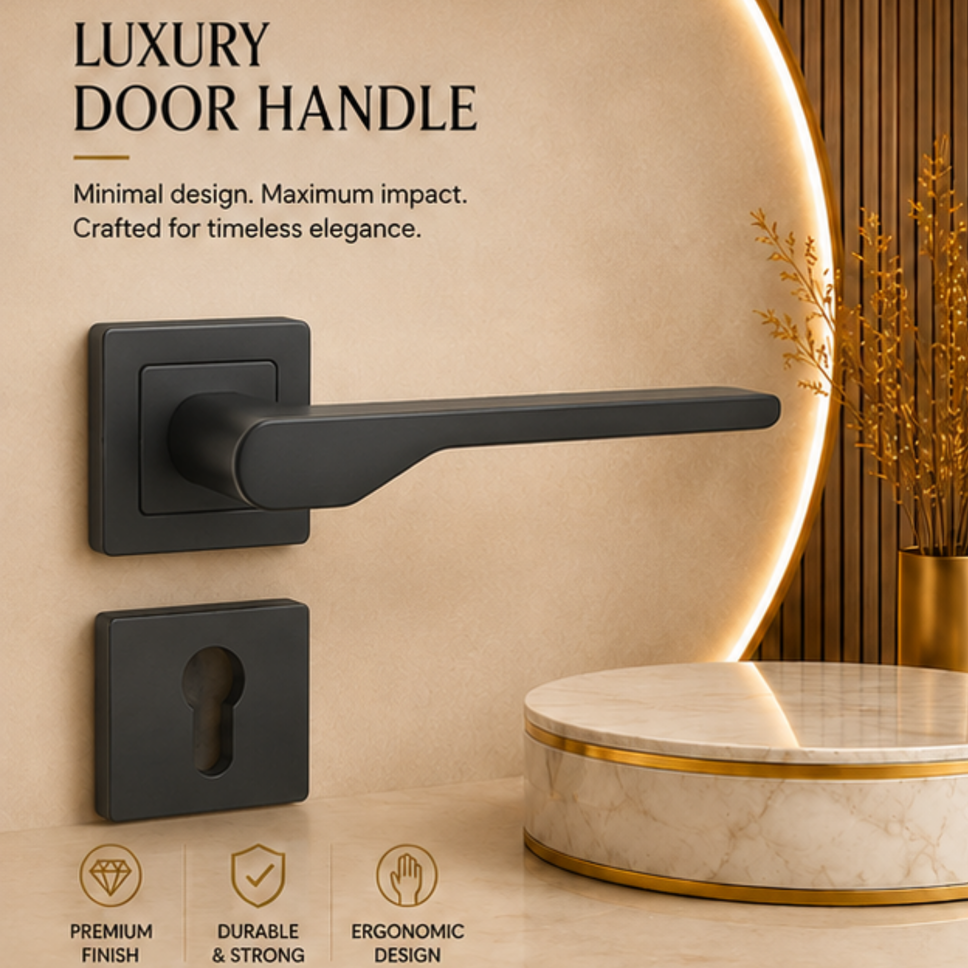 RH.9615 premium zinc alloy door handle in Black finish. Modern architectural hardware for luxury homes, offices, hotels, and contemporary interiors.