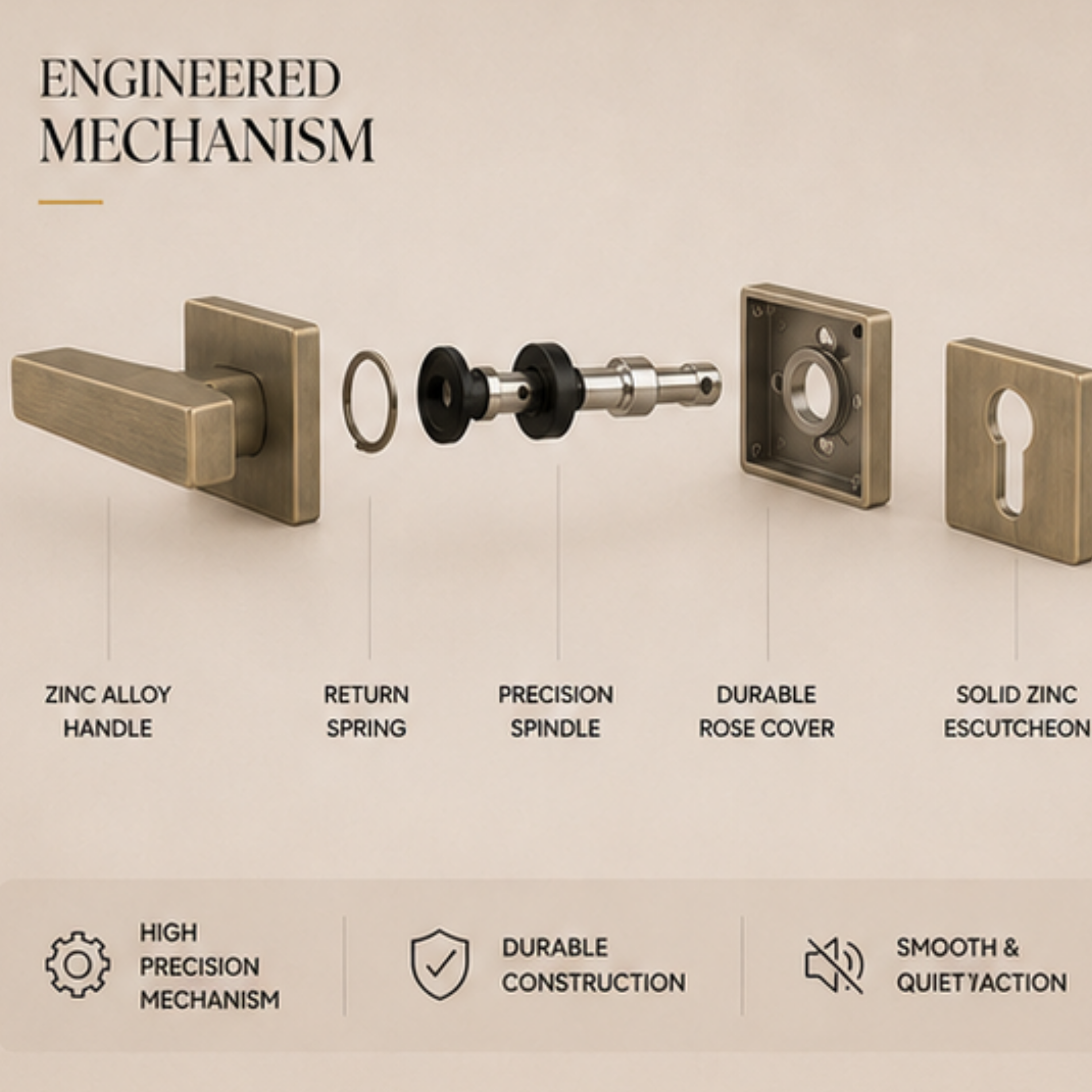 RH.9644 luxury zinc alloy door handle in Black and Matt Antique Brass finishes. Premium architectural hardware for modern luxury interiors.