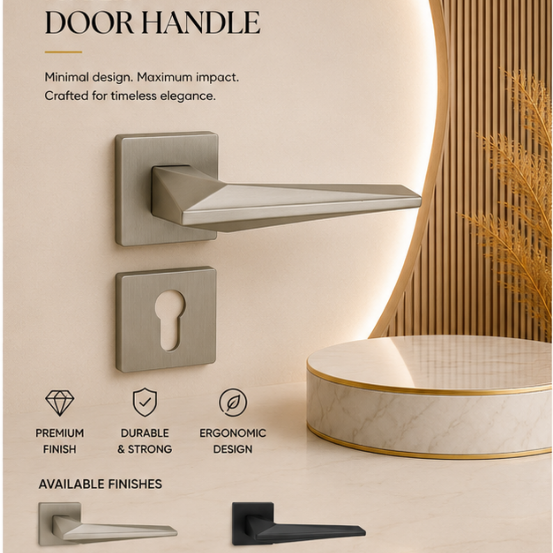 RH.9670 luxury zinc alloy door handle in Black and Matt Satin Nickel finishes. Premium modern architectural hardware for elegant interiors.