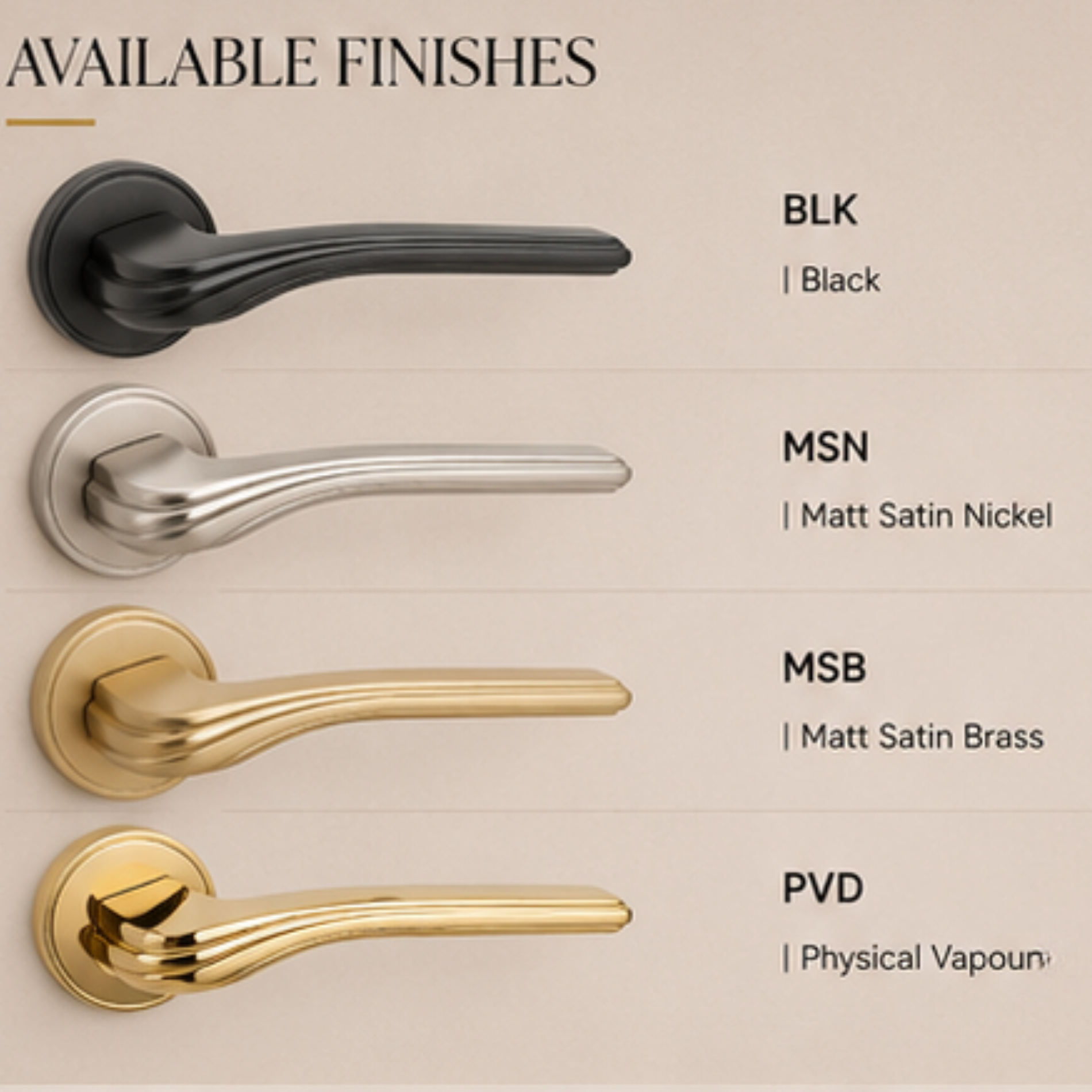 RH.9671 luxury zinc alloy door handle in Black, Satin Nickel, Satin Brass and PVD finish. Premium modern architectural hardware for interiors.