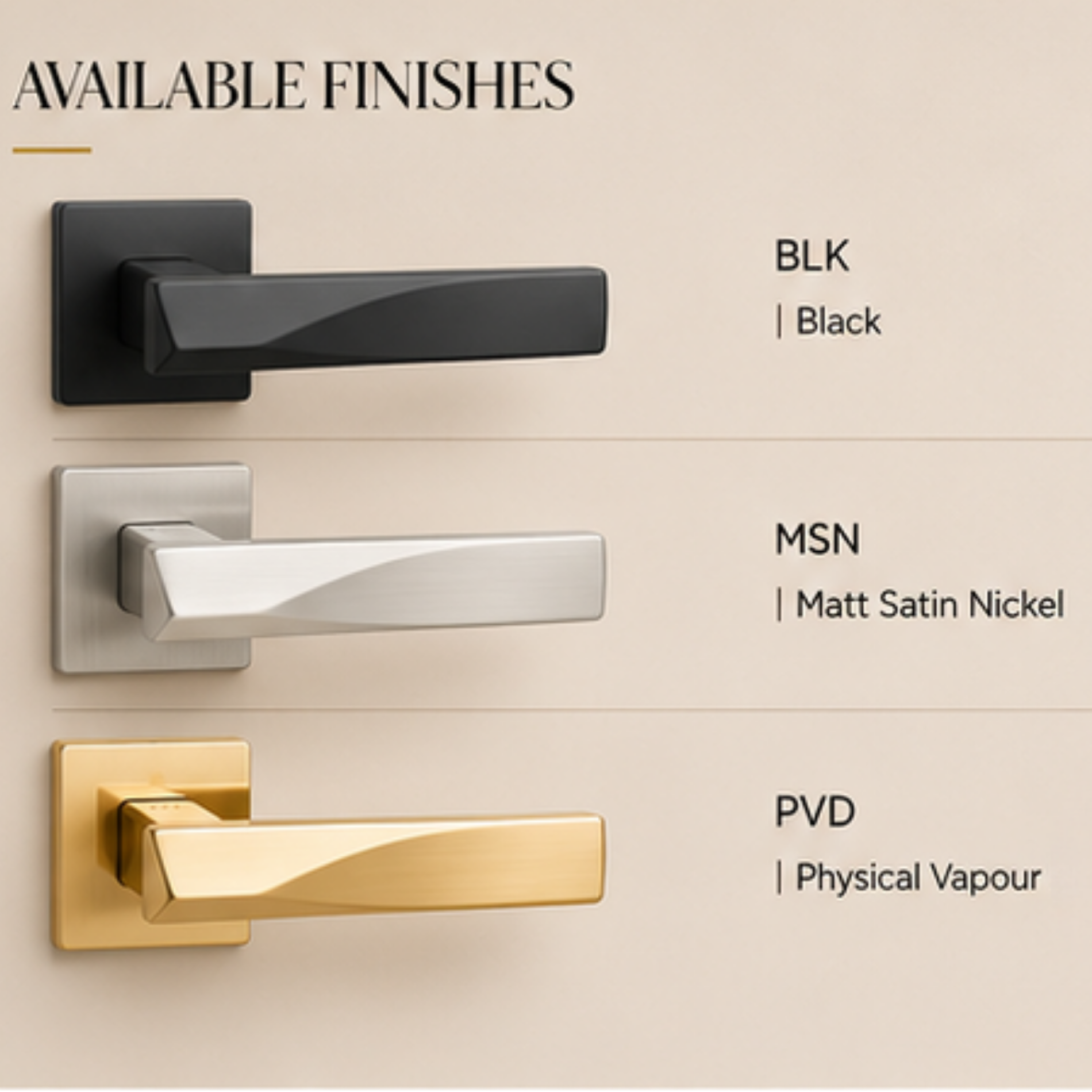 RH.9675 luxury zinc alloy door handle in Black, Matt Satin Nickel and PVD finishes. Premium architectural hardware for modern residential and commercial interiors.