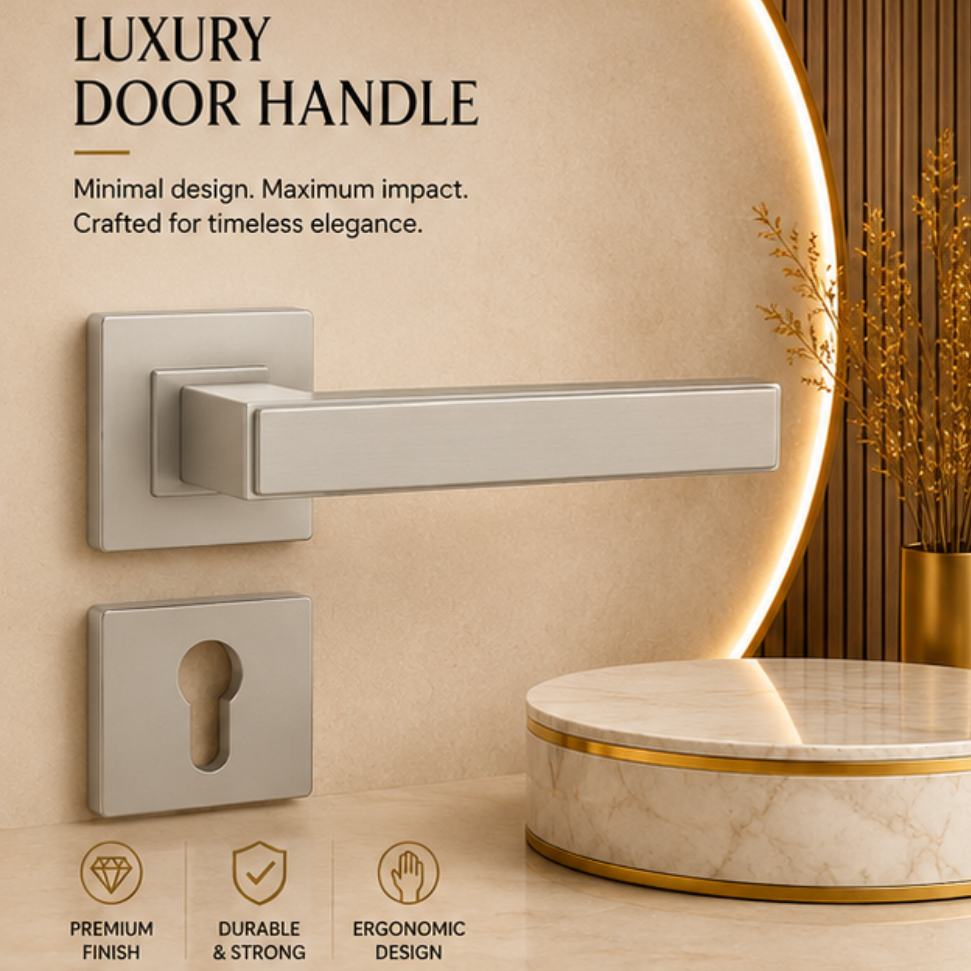 RH.9677 premium zinc alloy door handle in Matt Satin Nickel finish. Modern durable architectural hardware for homes, hotels, and offices.