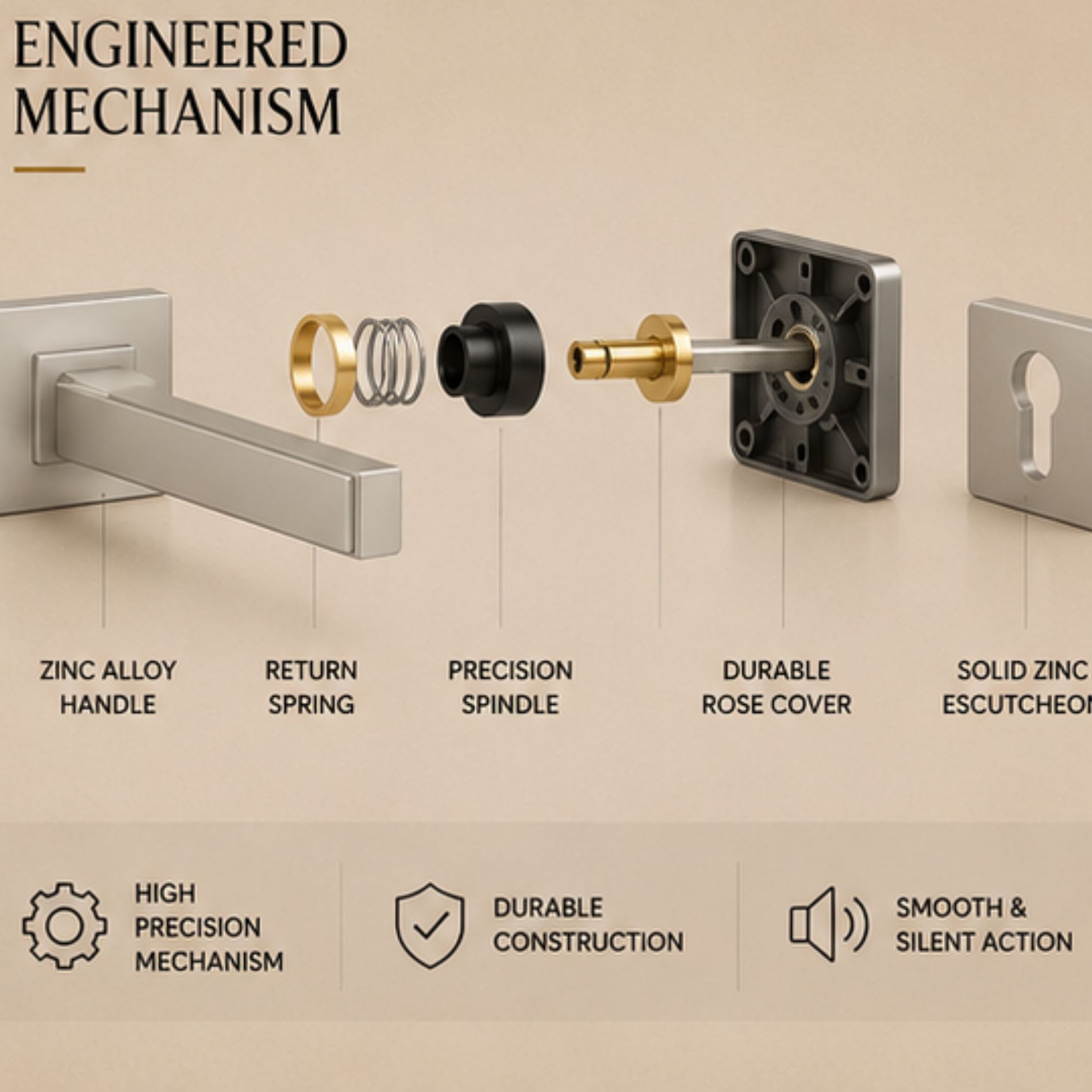 RH.9677 premium zinc alloy door handle in Matt Satin Nickel finish. Modern durable architectural hardware for homes, hotels, and offices.