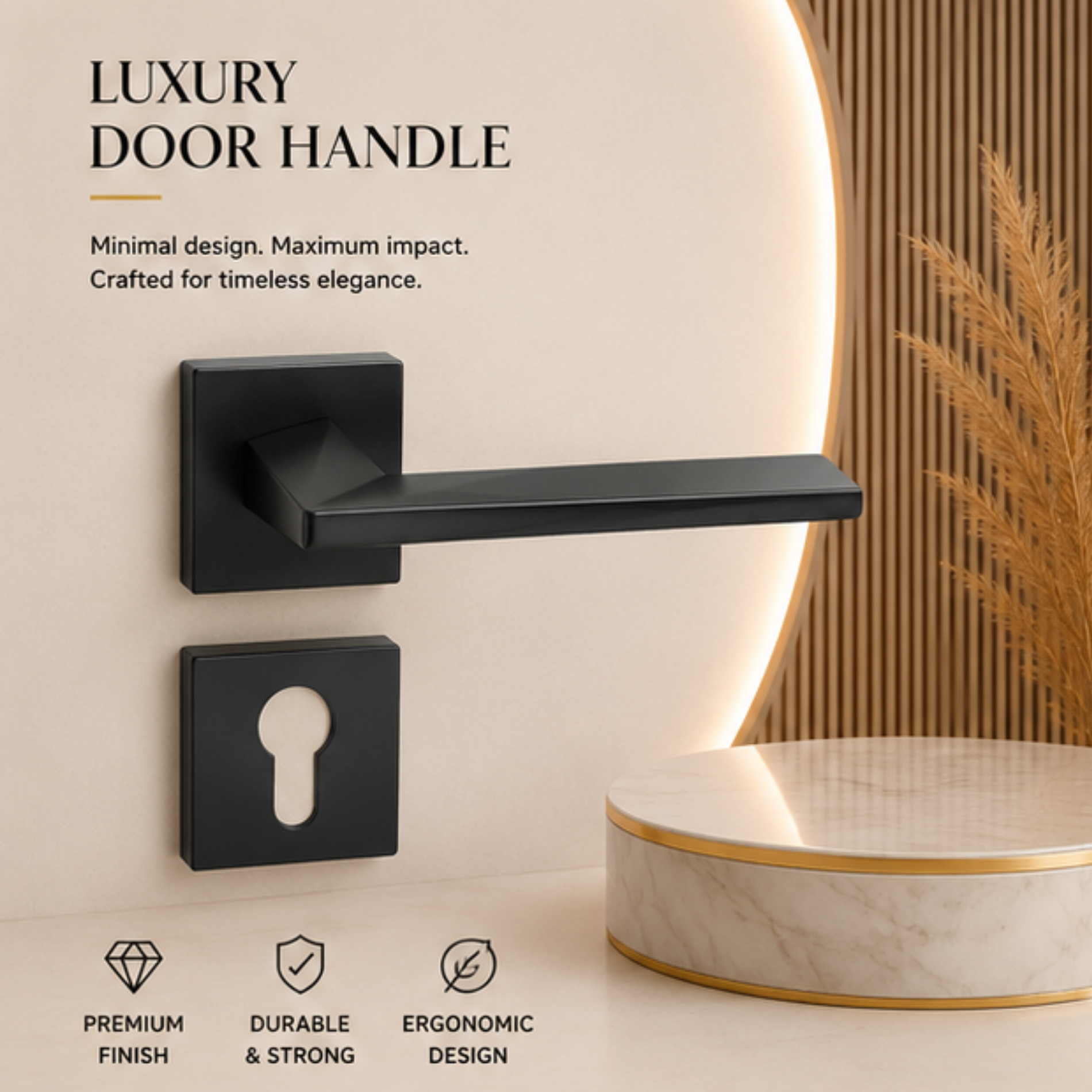 RH.9680 luxury zinc alloy door handle in Black and Matt Satin Nickel finishes. Premium modern architectural hardware for stylish interiors.