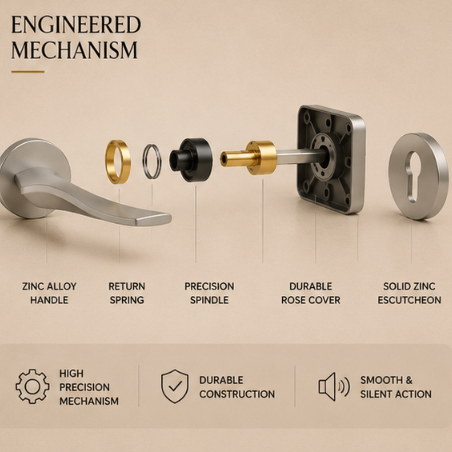 RH.9681 premium zinc alloy door handle in Matt Satin Nickel finish. Modern architectural hardware for luxury homes, offices, and interiors.