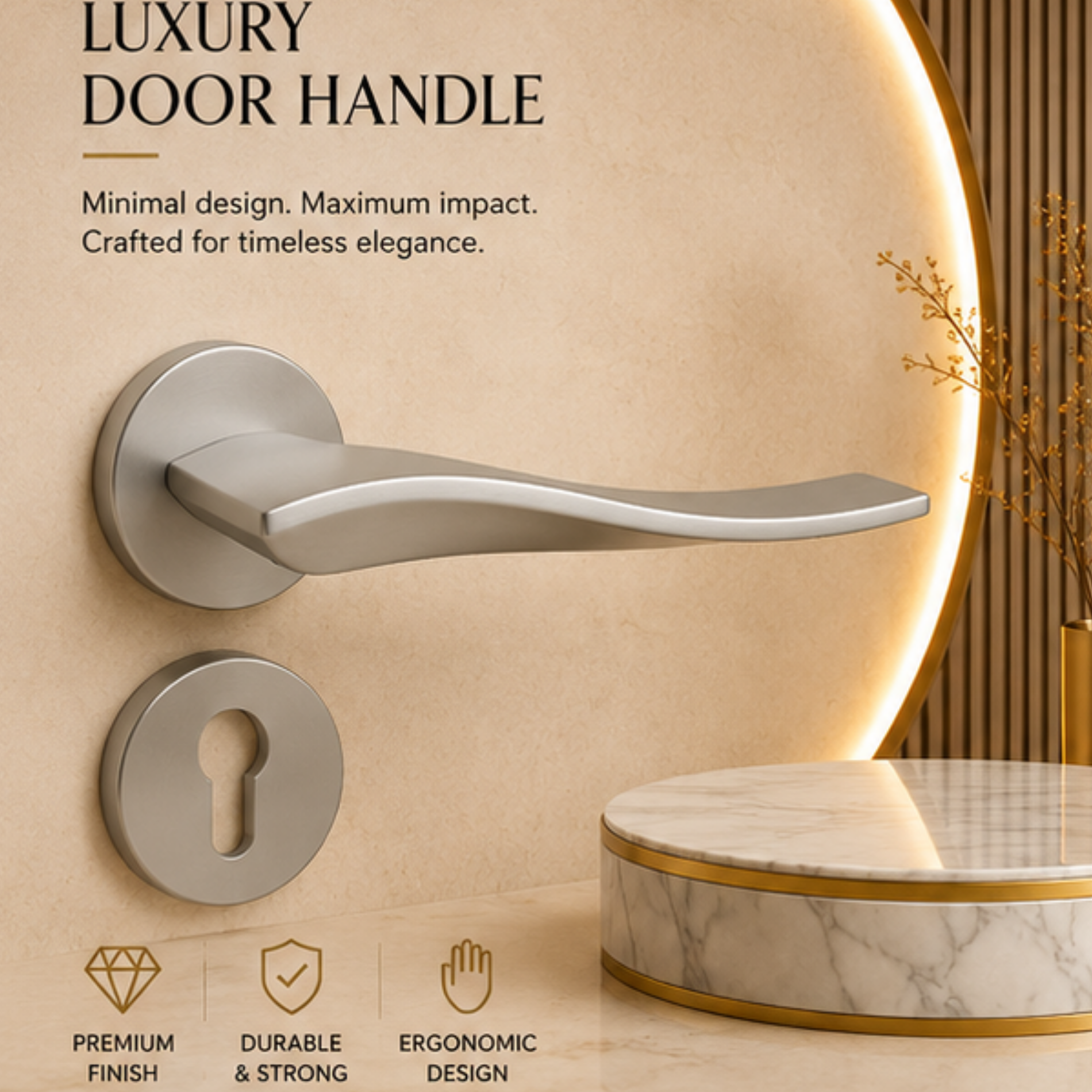 RH.9681 premium zinc alloy door handle in Matt Satin Nickel finish. Modern architectural hardware for luxury homes, offices, and interiors.