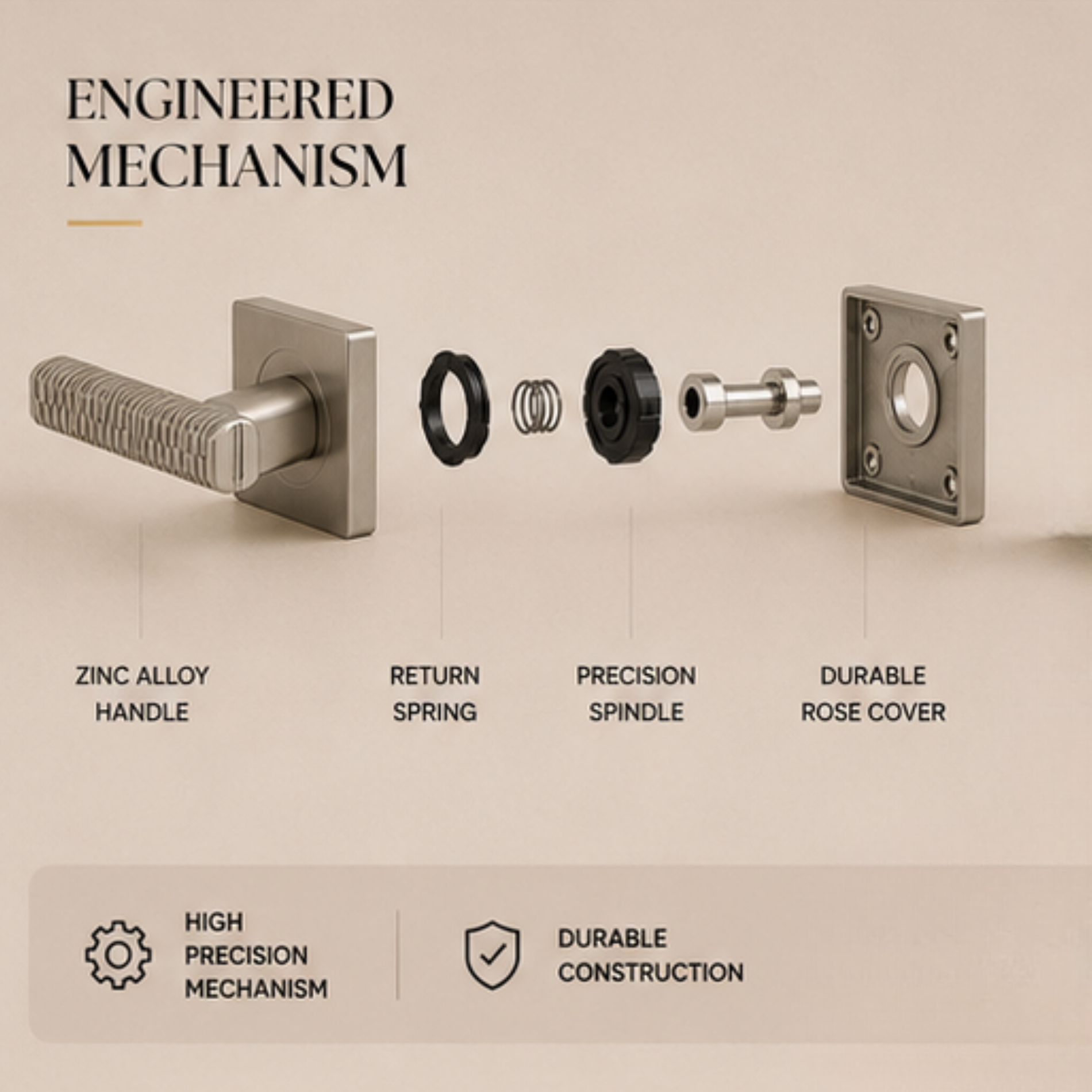 RH.9682 luxury zinc alloy door handle in Black, Satin Nickel and Antique Brass and  PVD. Premium durable modern architectural hardware for interiors.