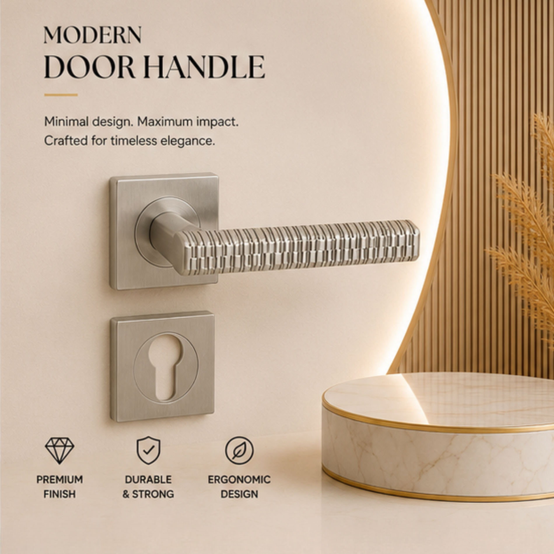 RH.9682 luxury zinc alloy door handle in Black, Satin Nickel and Antique Brass and  PVD. Premium durable modern architectural hardware for interiors.