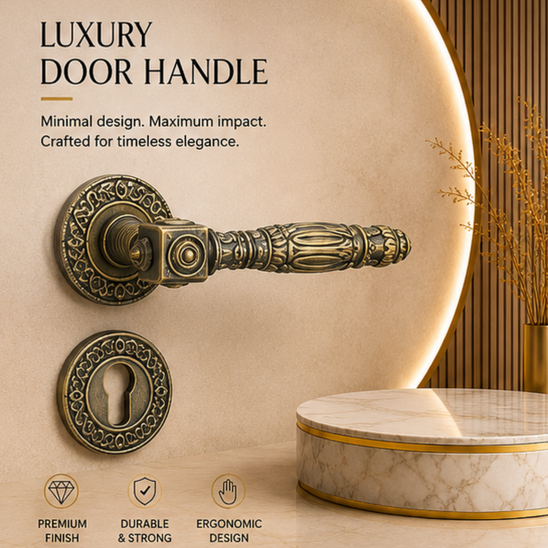 RH.9715 premium zinc alloy door handle in Dark Antique Brass finish. Luxury architectural hardware for elegant homes, hotels, offices, and interiors.