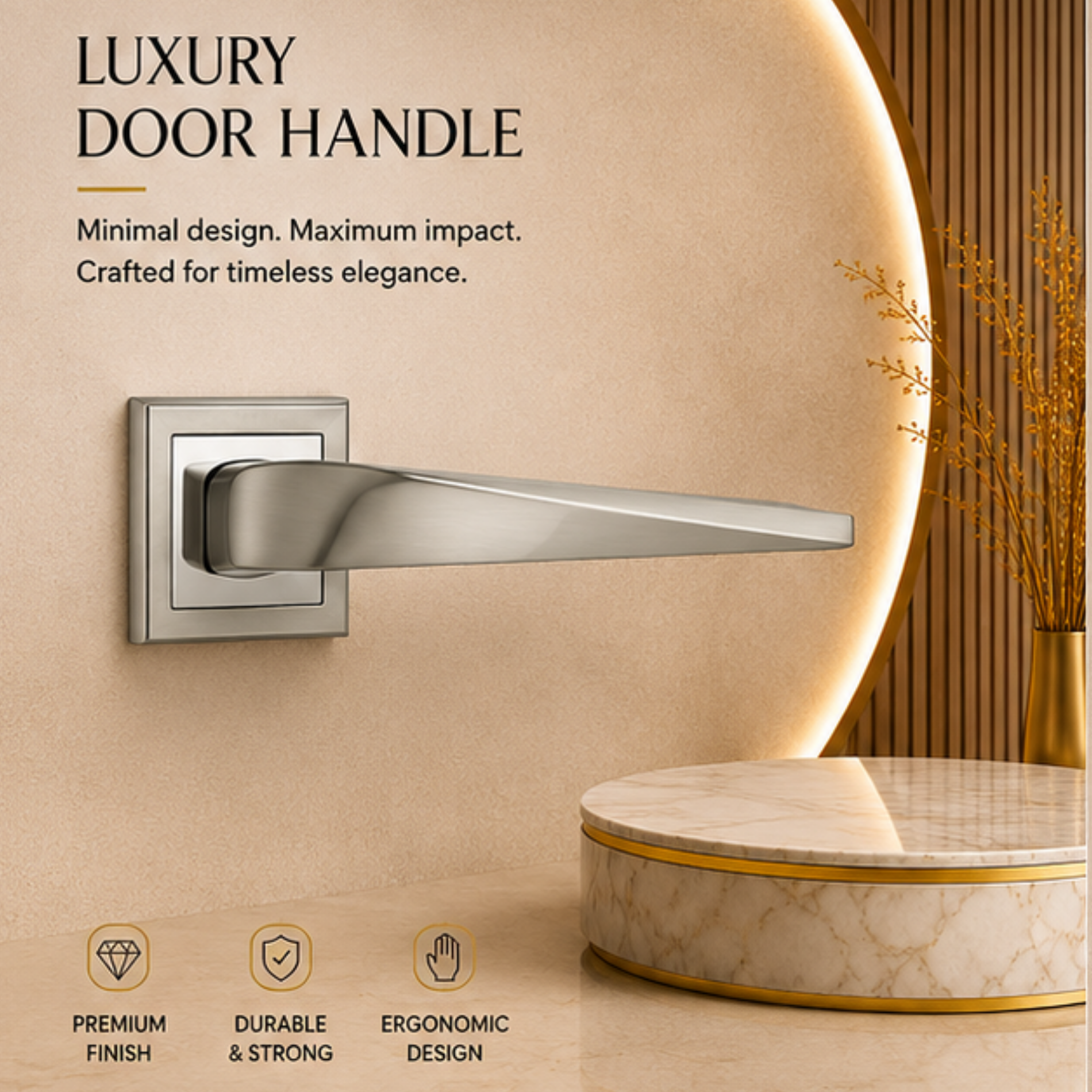 RH.9728 premium zinc alloy door handle in Satin Nickel Chrome Plated finish. Luxury architectural hardware for modern homes, hotels, offices, and interiors.