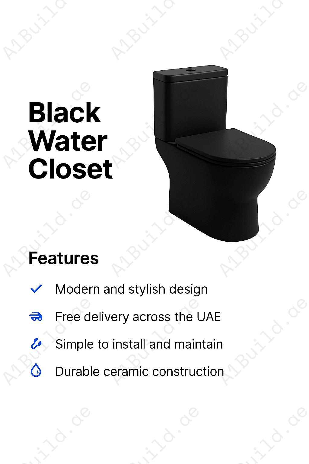 RIMLESS FLOOR STANDING BACK TO WALL WC PAN,  545*360*350 MM, MATT BLACK