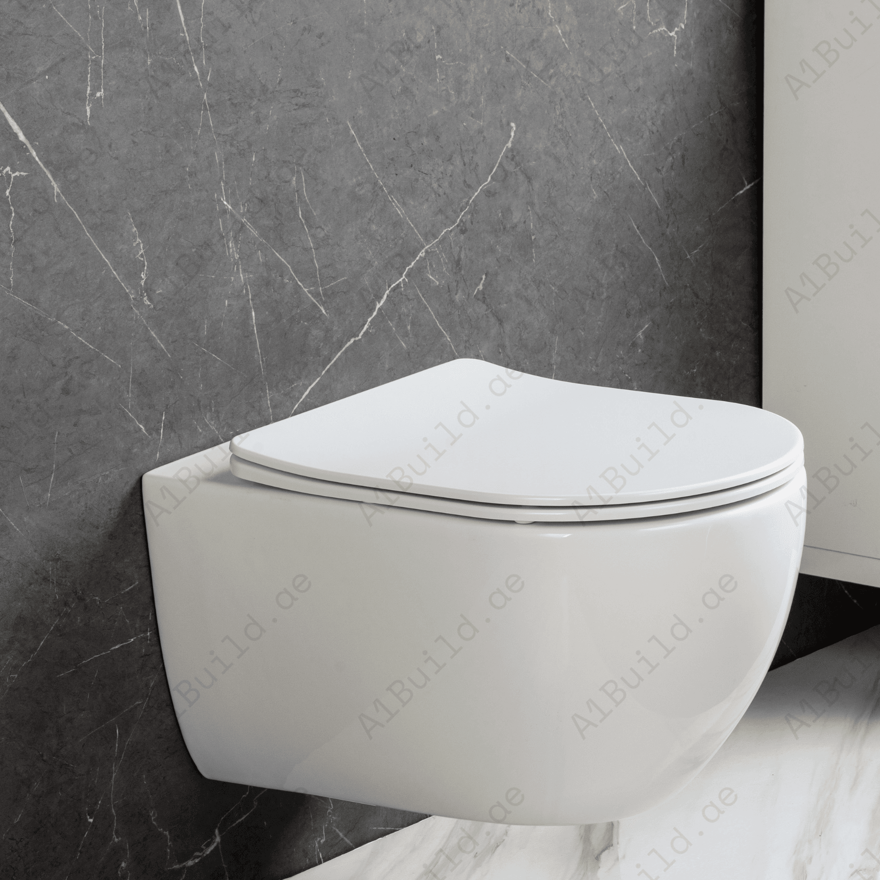 RIMLESS WALL HUNG W.C, SIZE555*365*355 MM, WHITE COLOR. STEINHEIM – DUNE: SLIM DUROPLAST SOFT- CLOSING SEAT AND COVER, WHITE COLOR