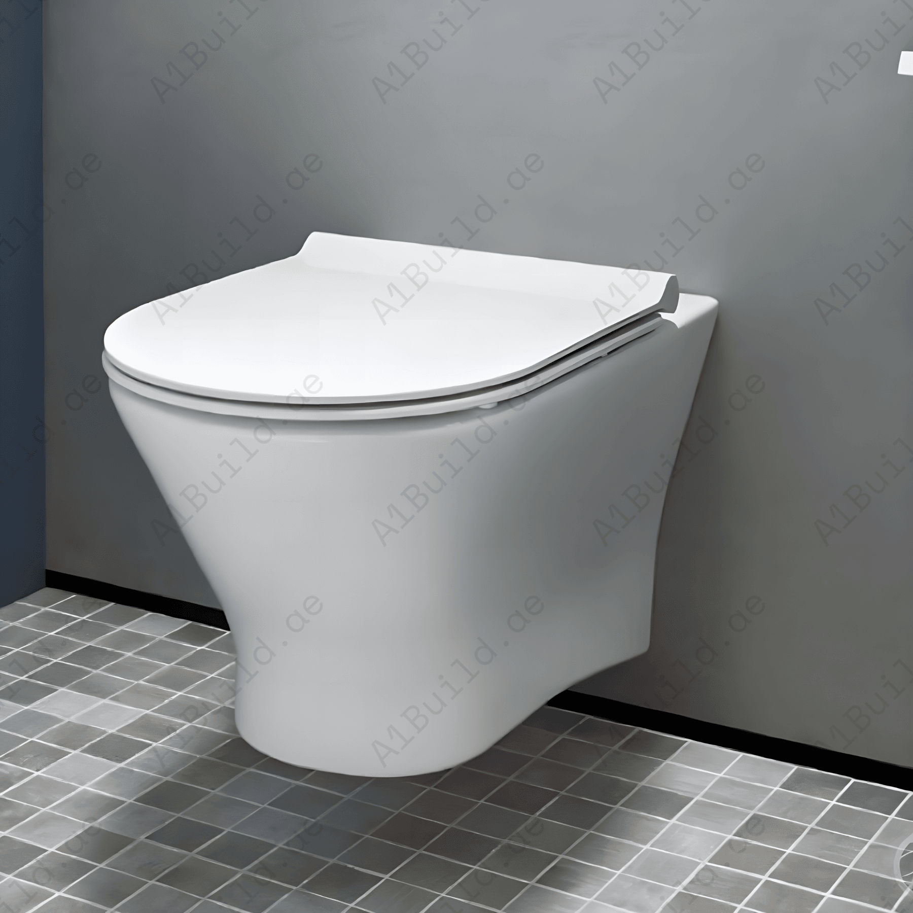 RIMLESS WALL HUNG W.C, SIZE: 555*365*355 MM, WHITE COLOR. STEINHEIM – UNO: SLIM  DUROPLAST SOFT- CLOSING SEAT AND COVER, WHITE COLOR