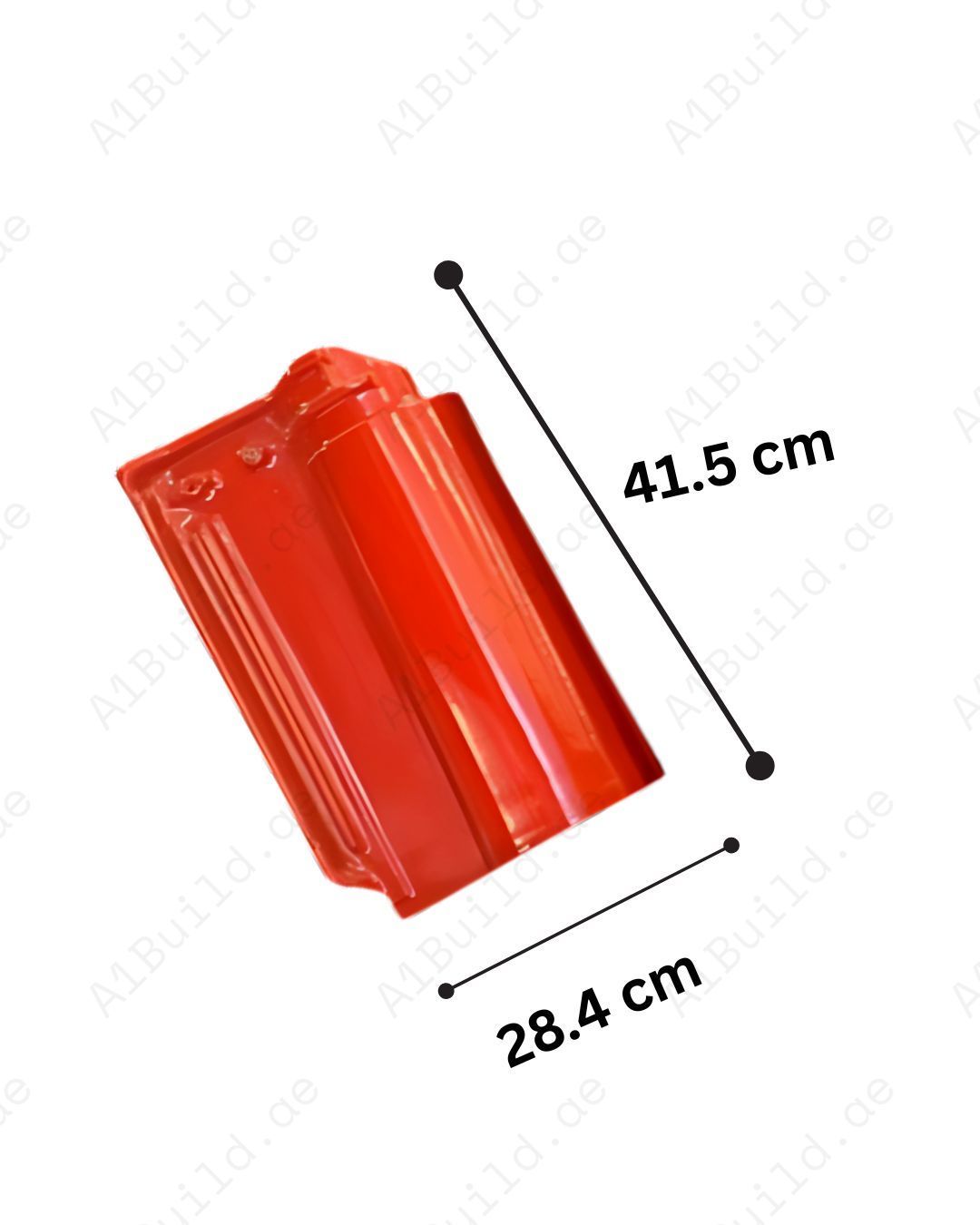 Red ceramic roof tile 41.5×28.4 cm. Terracotta style, UV resistant, waterproof, and perfect for classic or heritage homes.
