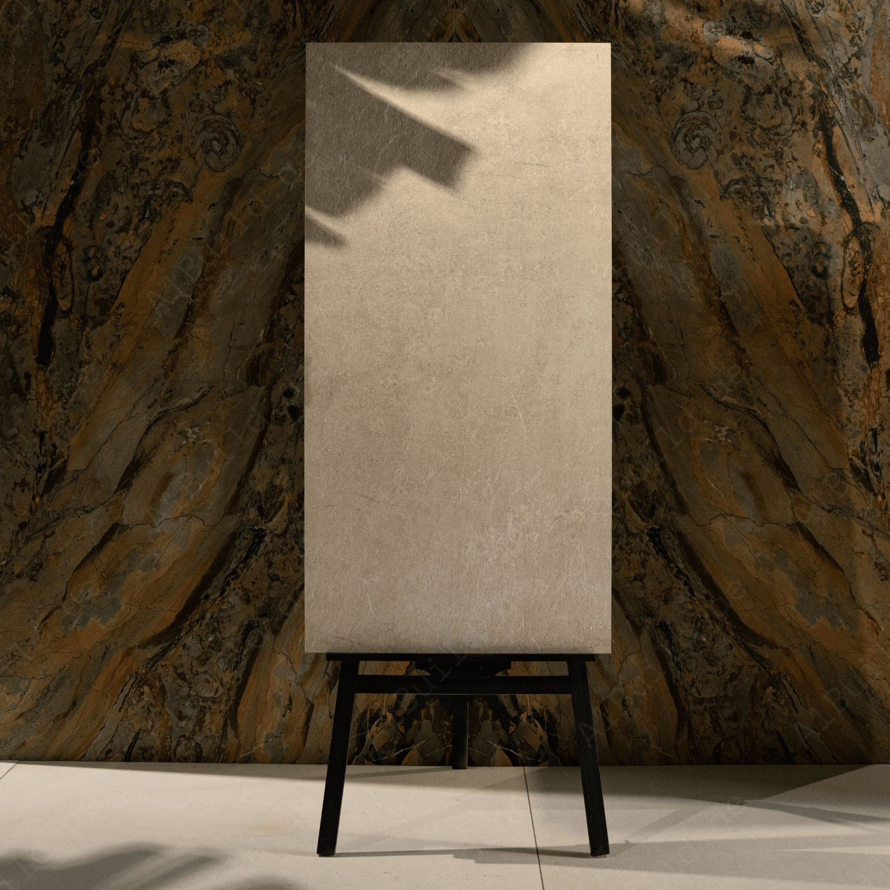 Rock Sterlina Henna porcelain tile 60x120cm 9mm thickness, brown stone look design, durable porcelain tile for warm modern floors and walls.
