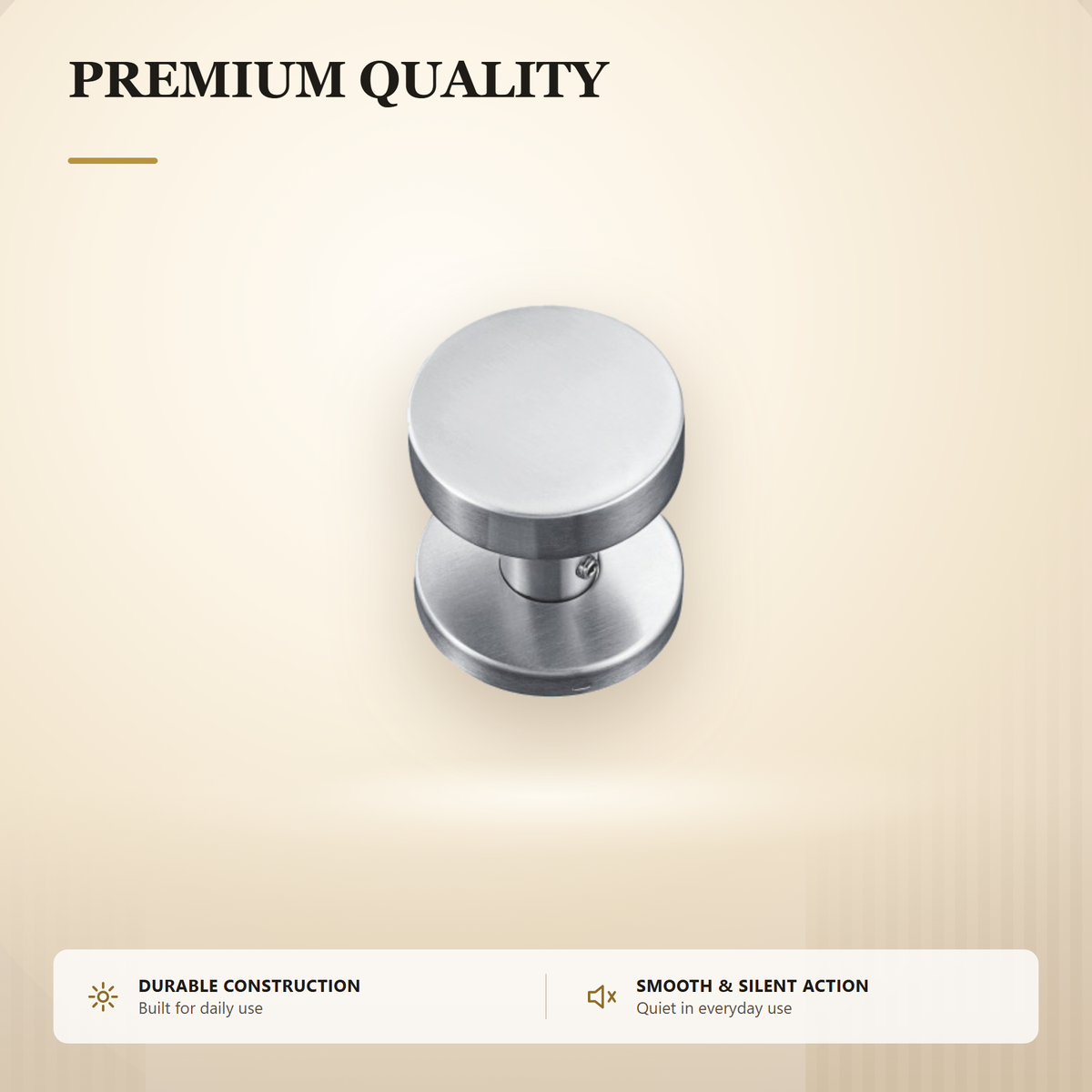 SE-103.SS premium stainless steel door knob from the Stainless Steel Door Lock Series. Ø53 mm knob standing 50 mm proud on a Ø53 mm rose. Built for smooth, reliable everyday use.