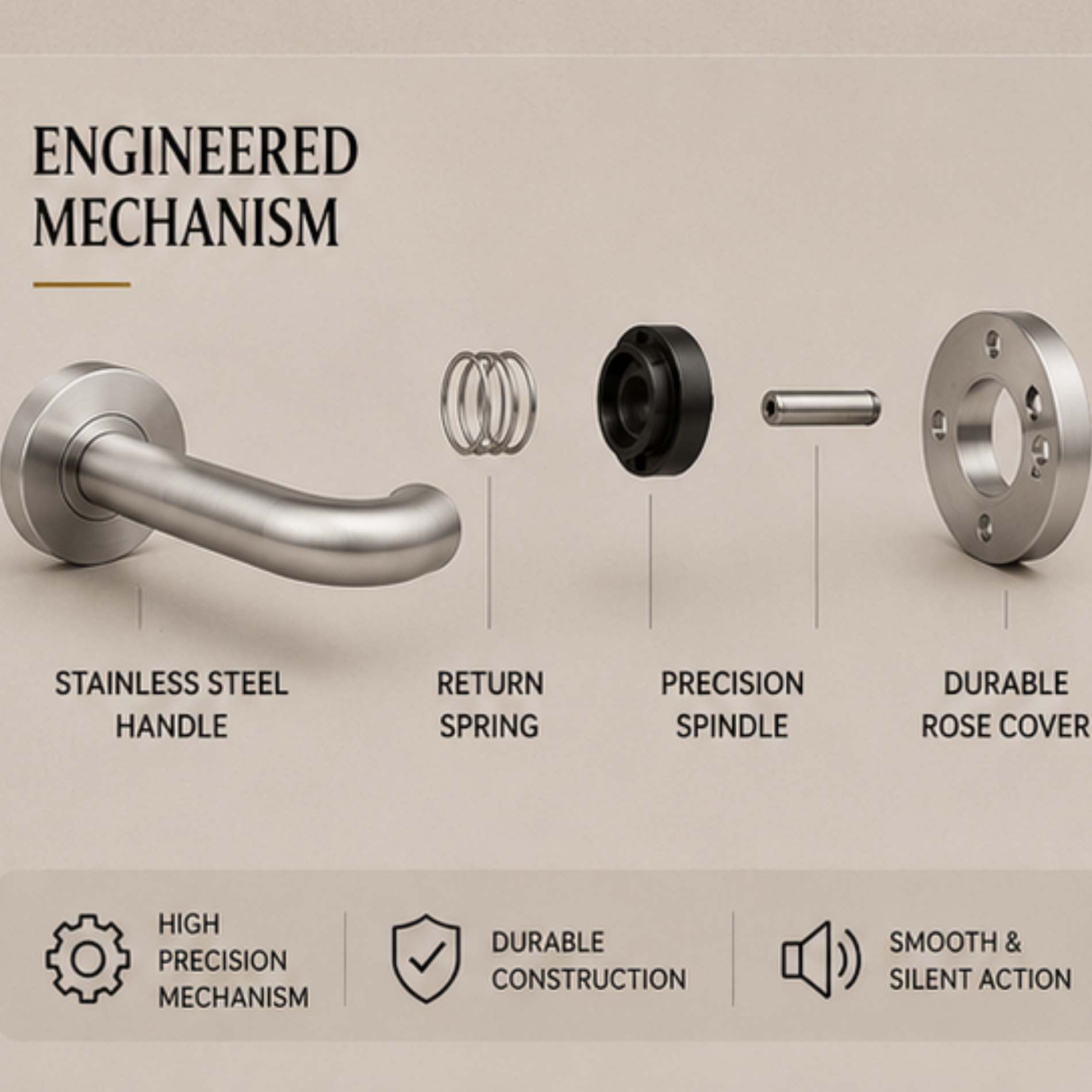 SRH.06 premium stainless steel door lock handle with a refined brushed finish. Perfect for luxury homes, hotels, offices, and contemporary interior spaces.
