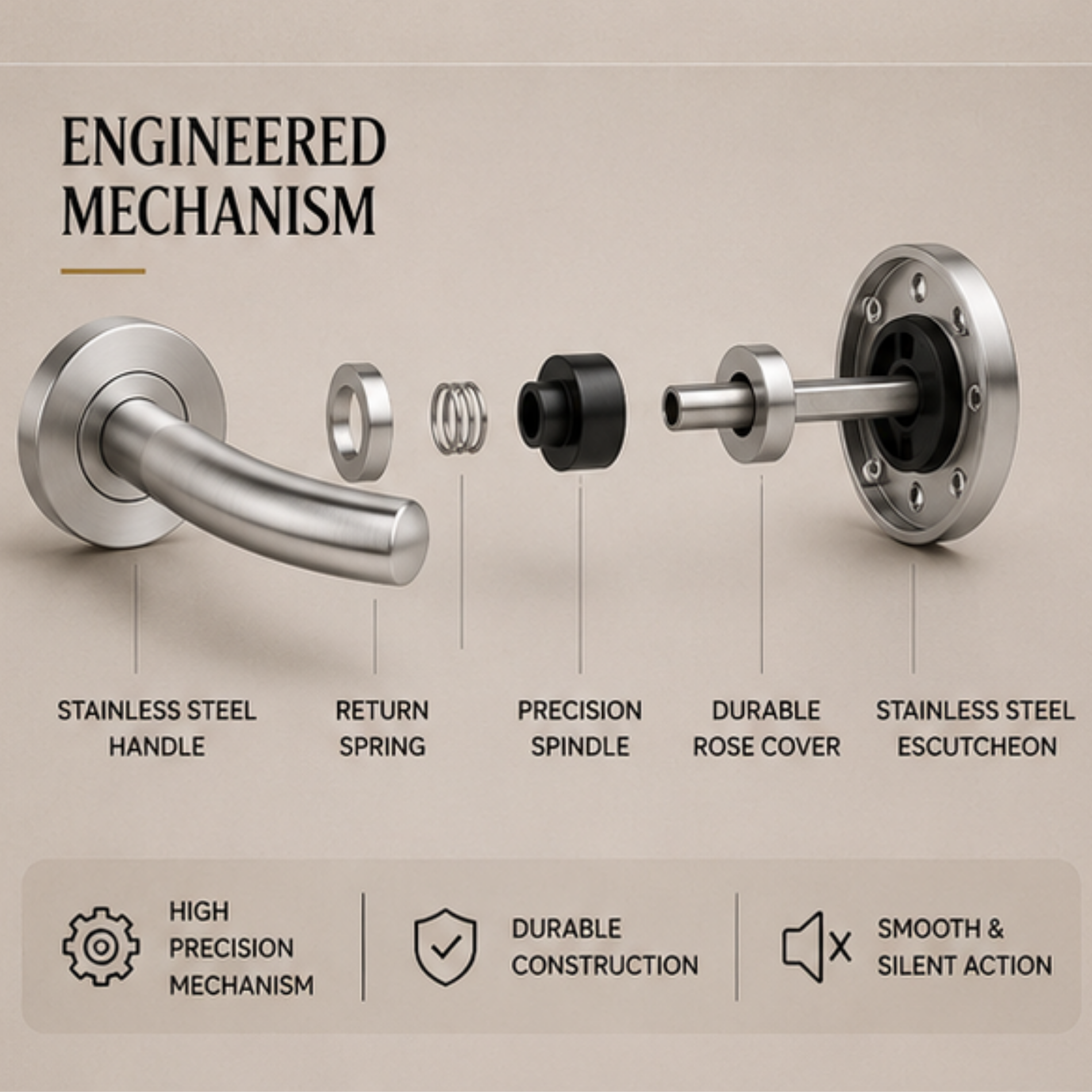 SRH.08 premium stainless steel door lock handle with a brushed finish. A perfect choice for luxury homes, hotels, offices, and contemporary interior spaces.