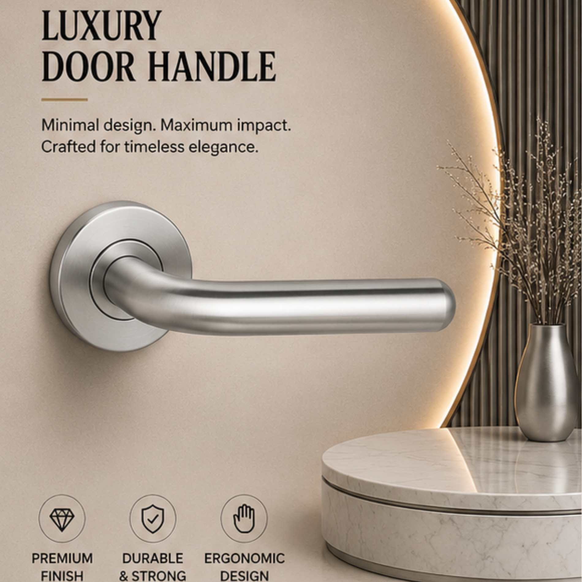 SRH.09 premium stainless steel door handle with a refined brushed finish. Designed for luxury homes, hotels, offices, and stylish modern interiors.