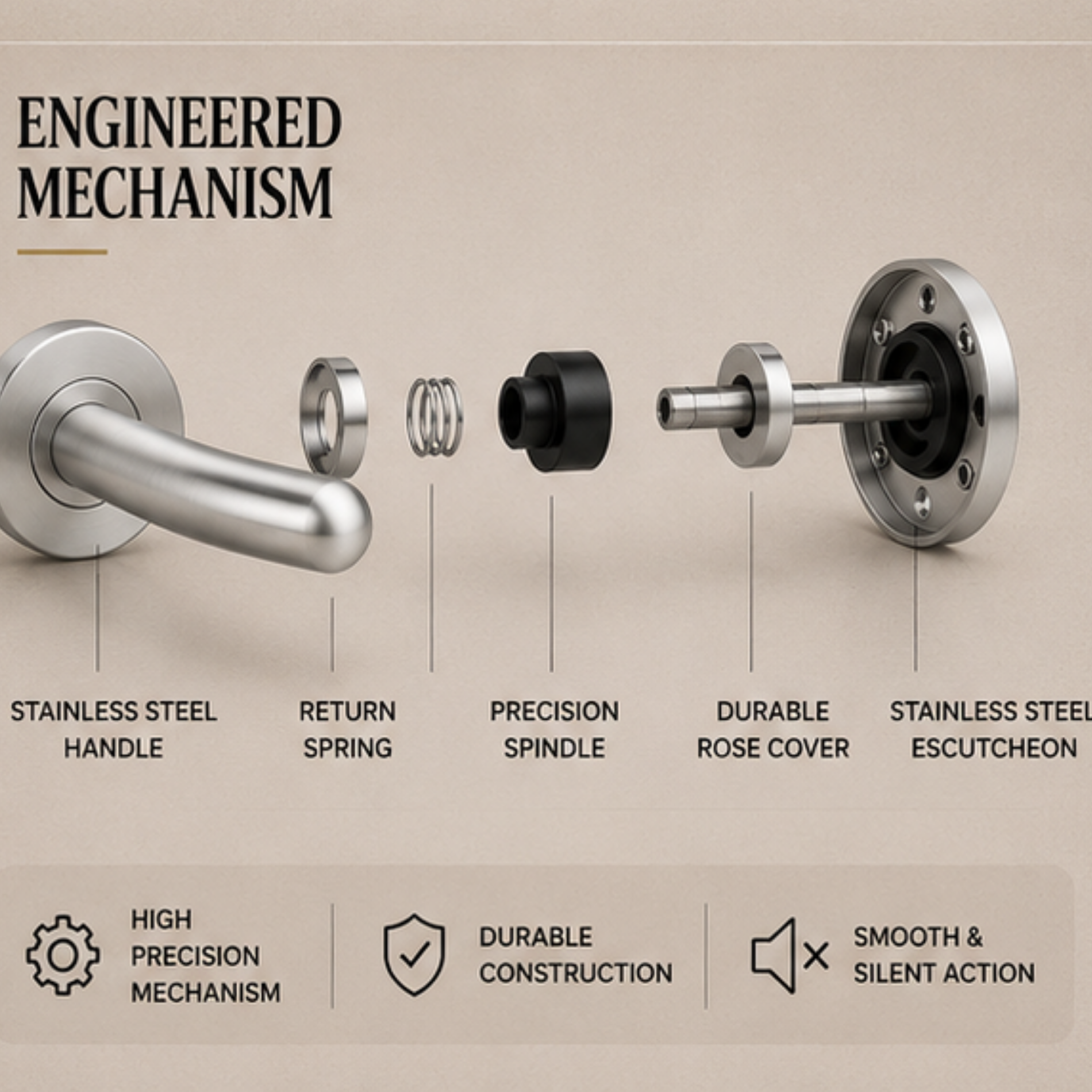 SRH.09 premium stainless steel door handle with a refined brushed finish. Designed for luxury homes, hotels, offices, and stylish modern interiors.