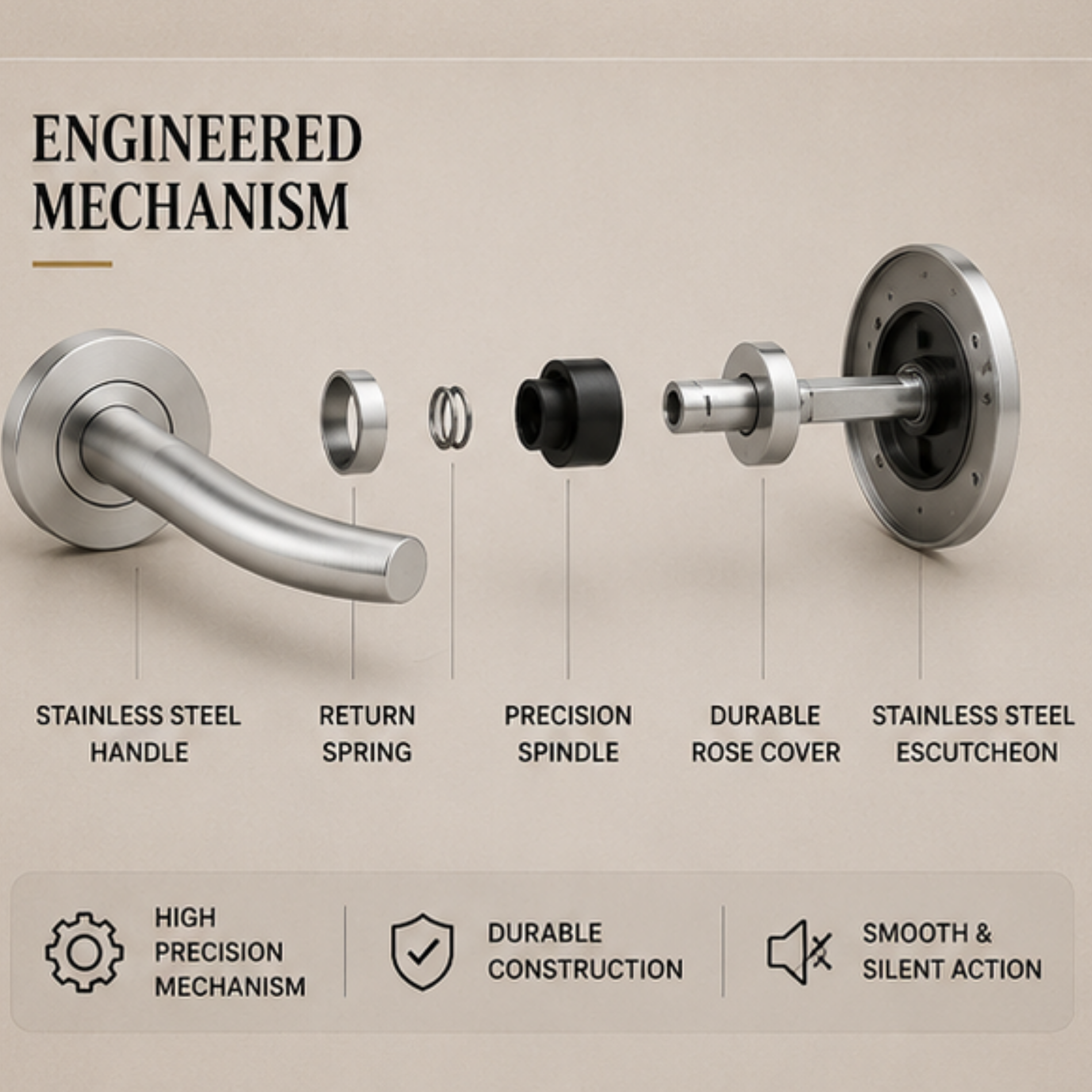SRH.11 premium stainless steel door handle with a sleek brushed finish. Perfect for luxury homes, hotels, offices, and contemporary interior spaces.