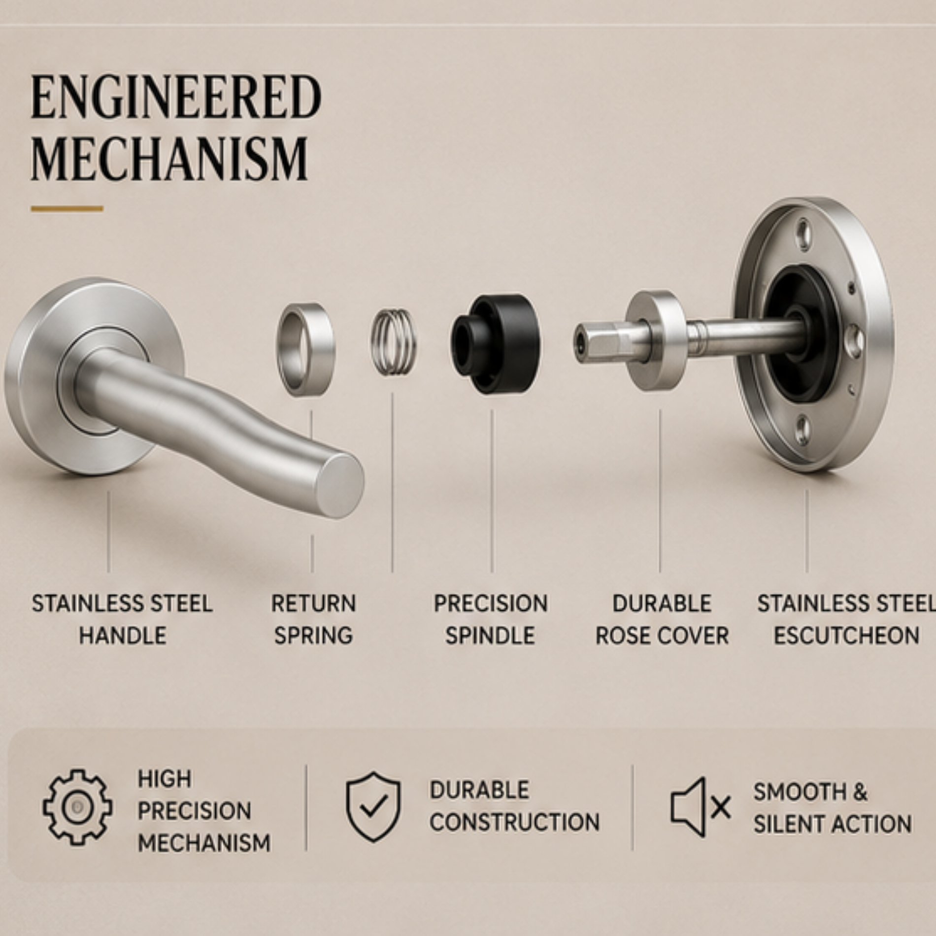 SRH.14 premium stainless steel door handle with a sleek brushed finish. Designed for luxury homes, hotels, offices, and stylish modern interior spaces.