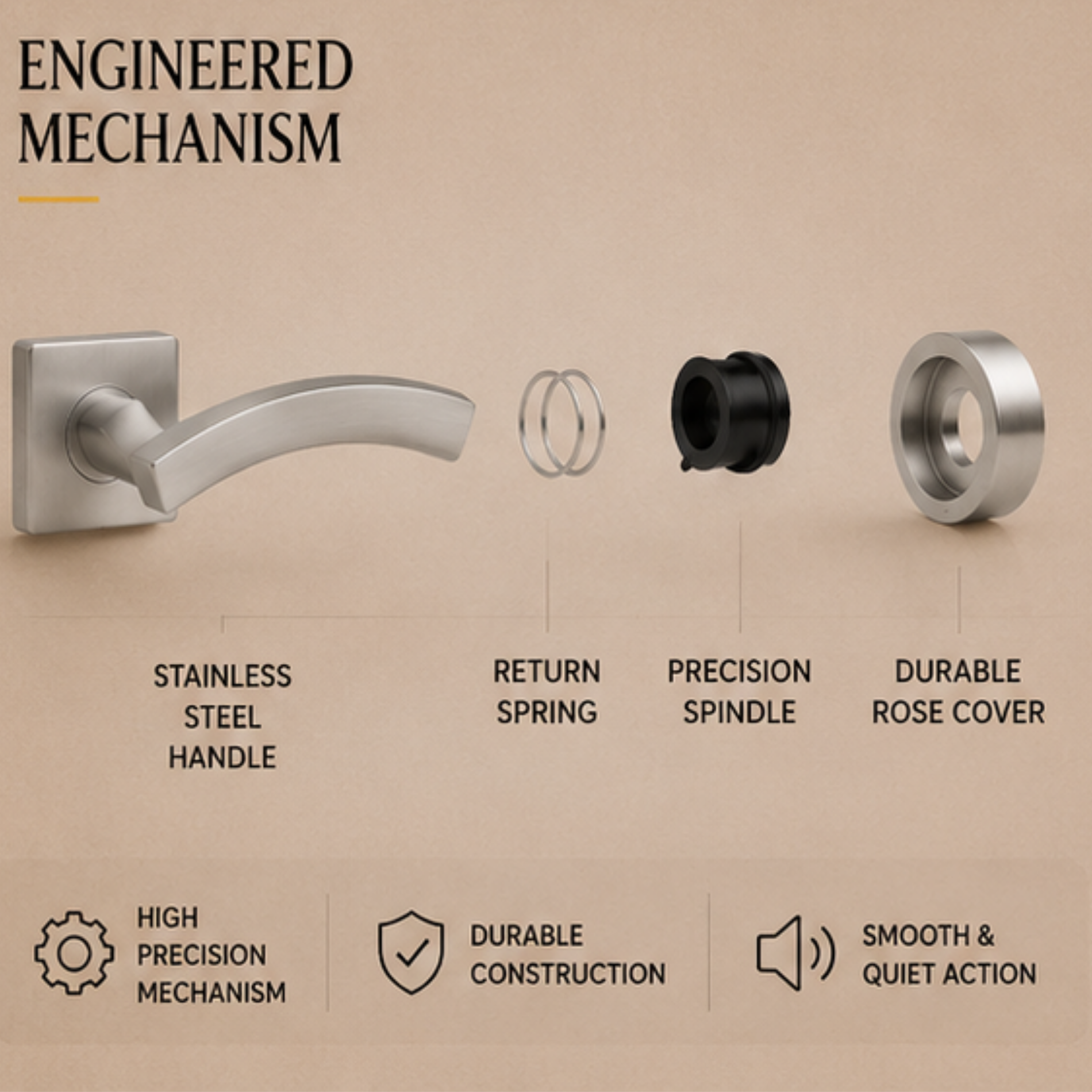 SRH.15 premium stainless steel door handle with a refined brushed finish. A stylish choice for luxury homes, hotels, offices, and contemporary interior spaces.