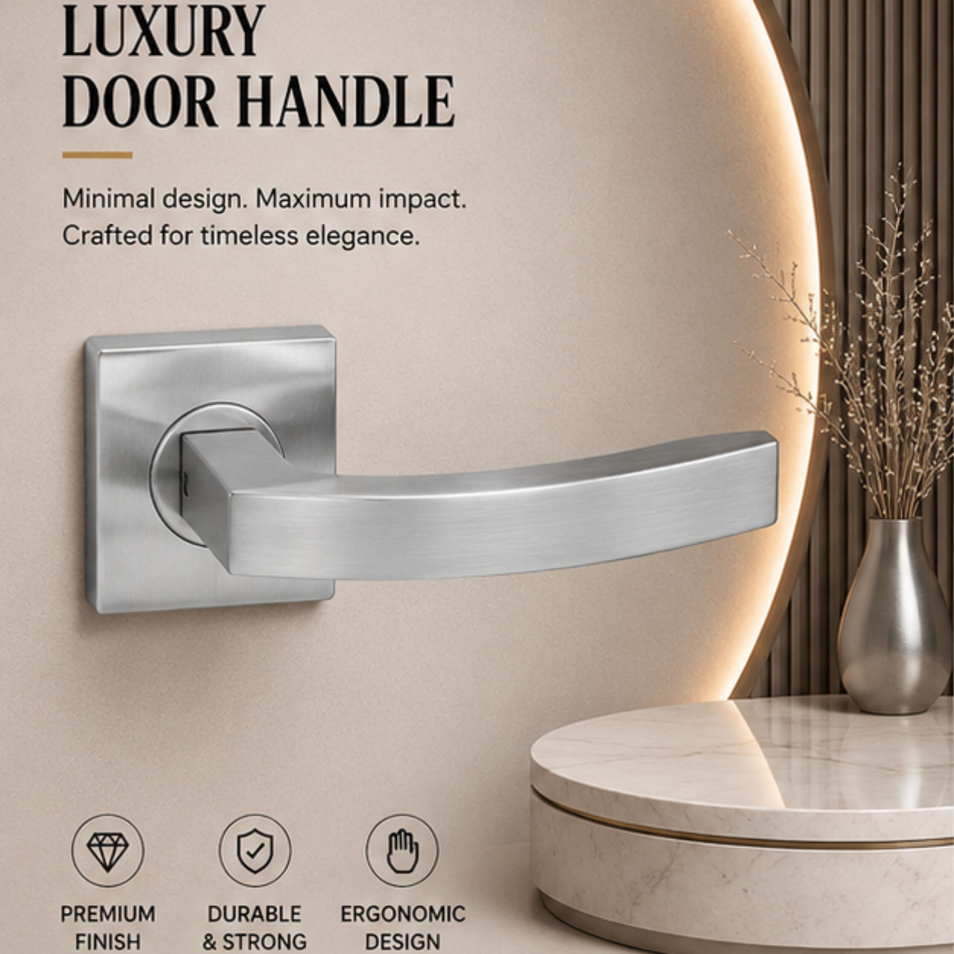 SRH.16.F premium stainless steel door handle with a sleek brushed finish. Perfect for luxury homes, hotels, offices, and stylish contemporary interior spaces.