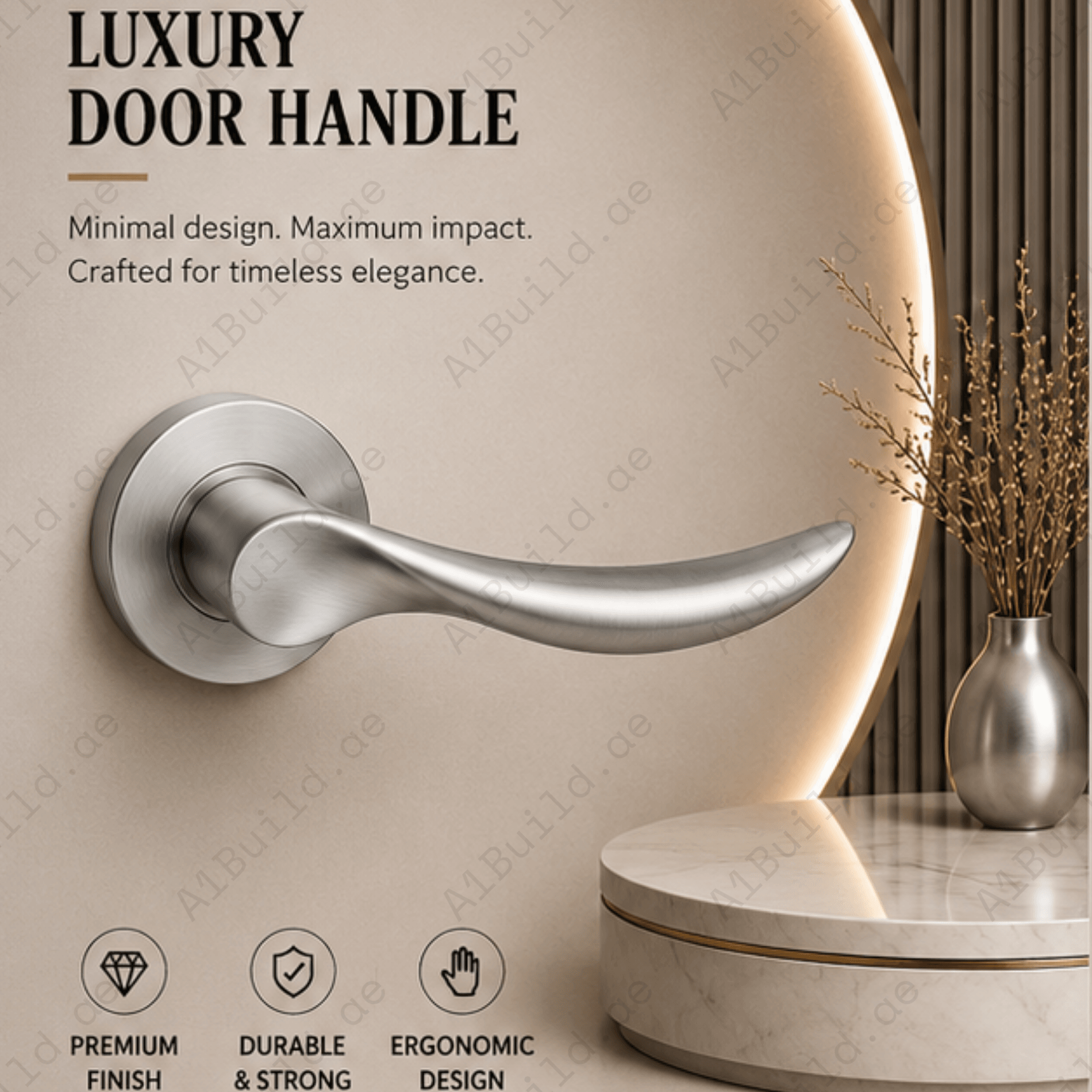 SRH.201 premium stainless steel door handle with a brushed finish. Designed for luxury homes, hotels, offices, and contemporary interior spaces.