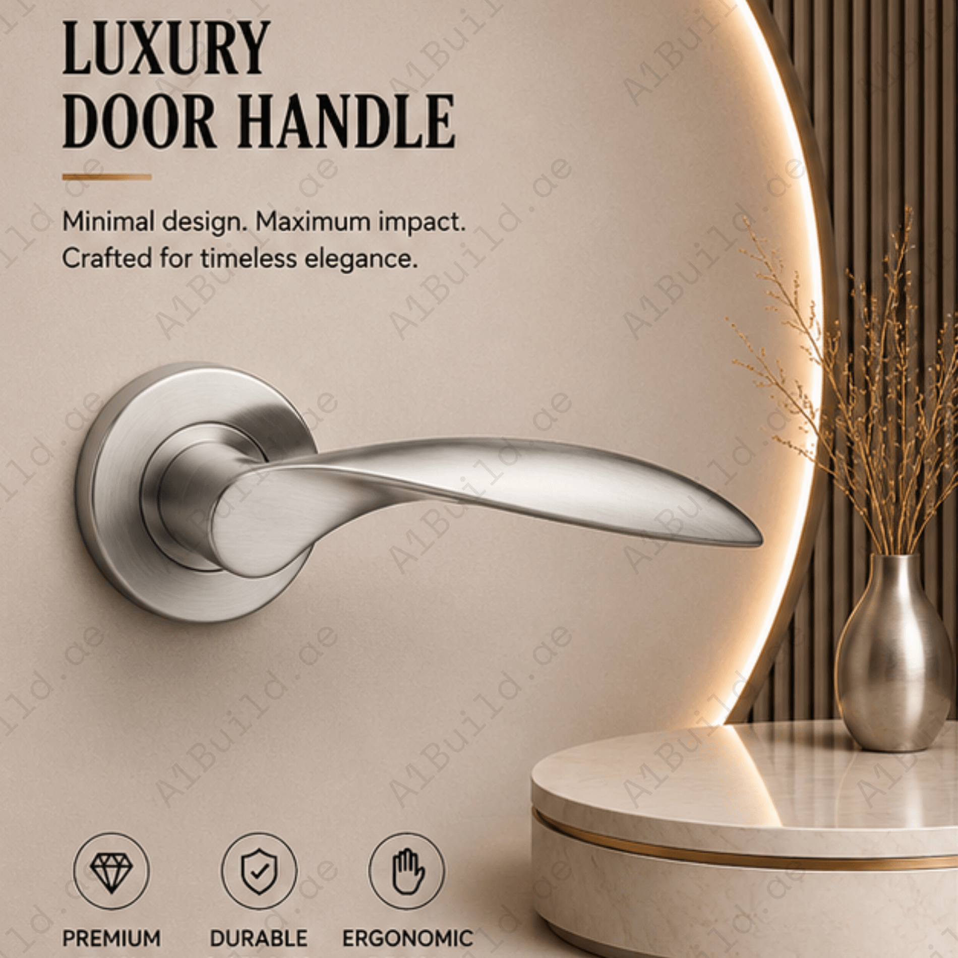 SRH.208 premium stainless steel door handle with a brushed finish. Designed for luxury homes, hotels, offices, and elegant modern interior spaces.