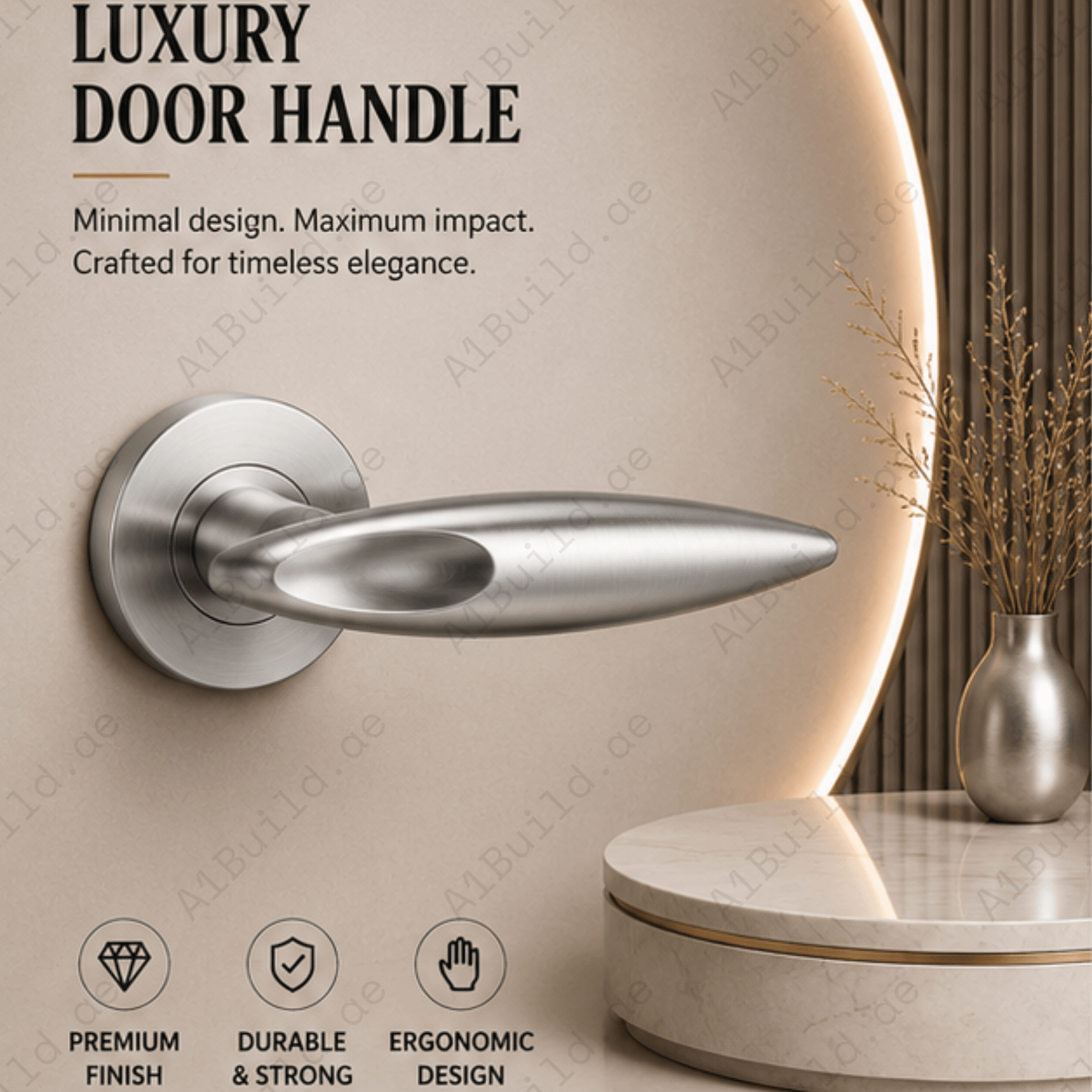 SRH.211 premium stainless steel door handle with a sleek brushed finish. Perfect for luxury homes, hotels, offices, and modern interior spaces.
