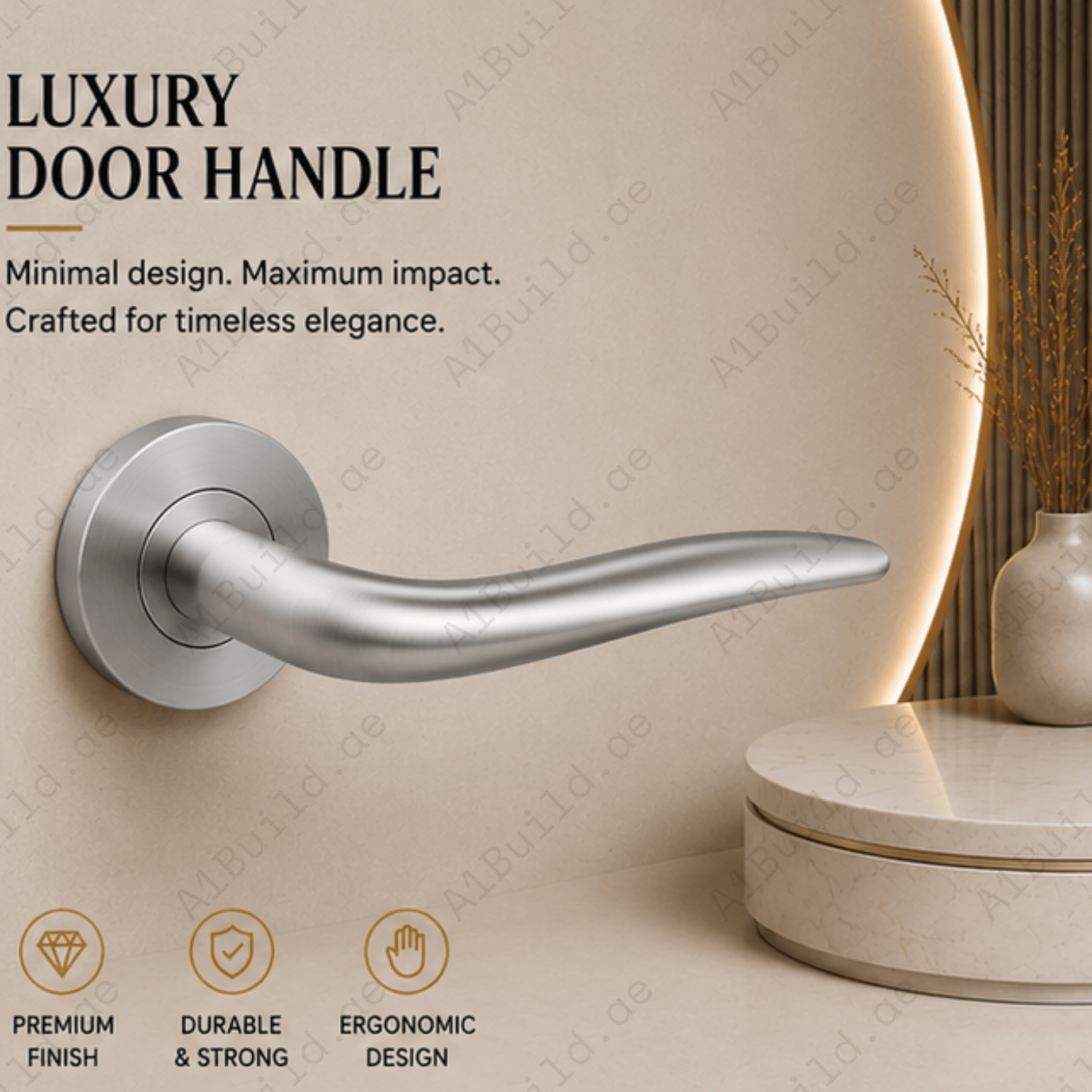 SRH.212 premium stainless steel door handle with a brushed finish. Designed for luxury homes, hotels, offices, and stylish contemporary interior spaces.