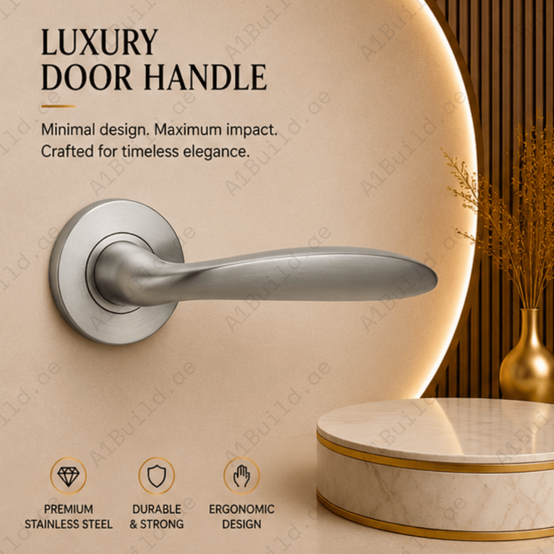 SRH.213 premium stainless steel door handle with a refined brushed finish. Perfect for luxury homes, hotels, offices, and contemporary interior spaces.