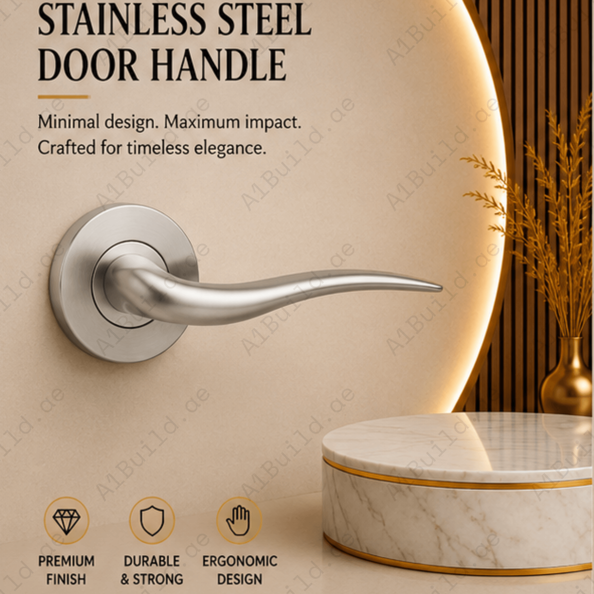 SRH.214 premium stainless steel door handle with a sleek brushed finish. Designed for luxury homes, hotels, offices, and stylish modern interior spaces.