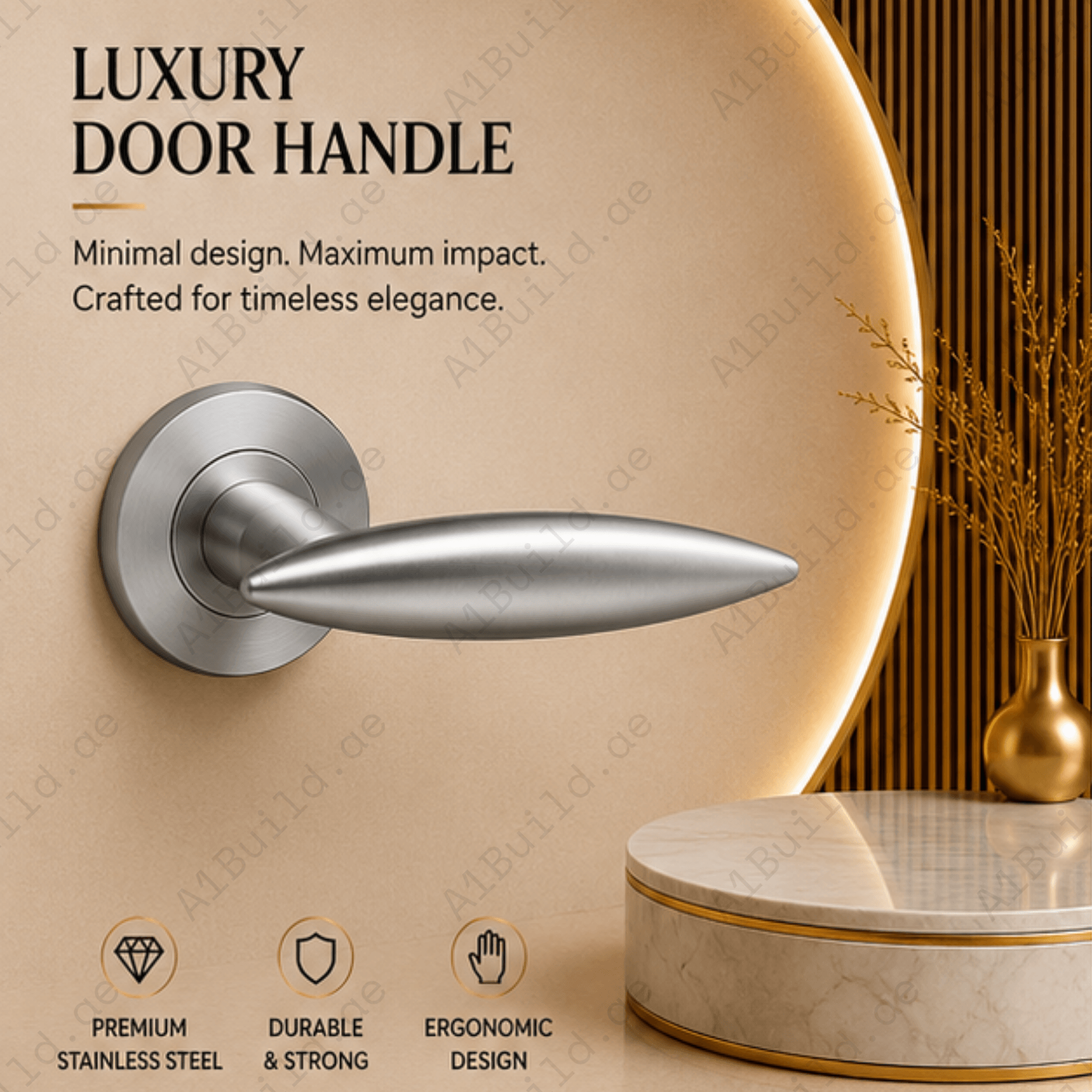SRH.239 premium stainless steel door handle with a refined brushed finish. Designed for luxury homes, hotels, offices, and stylish contemporary interior spaces.