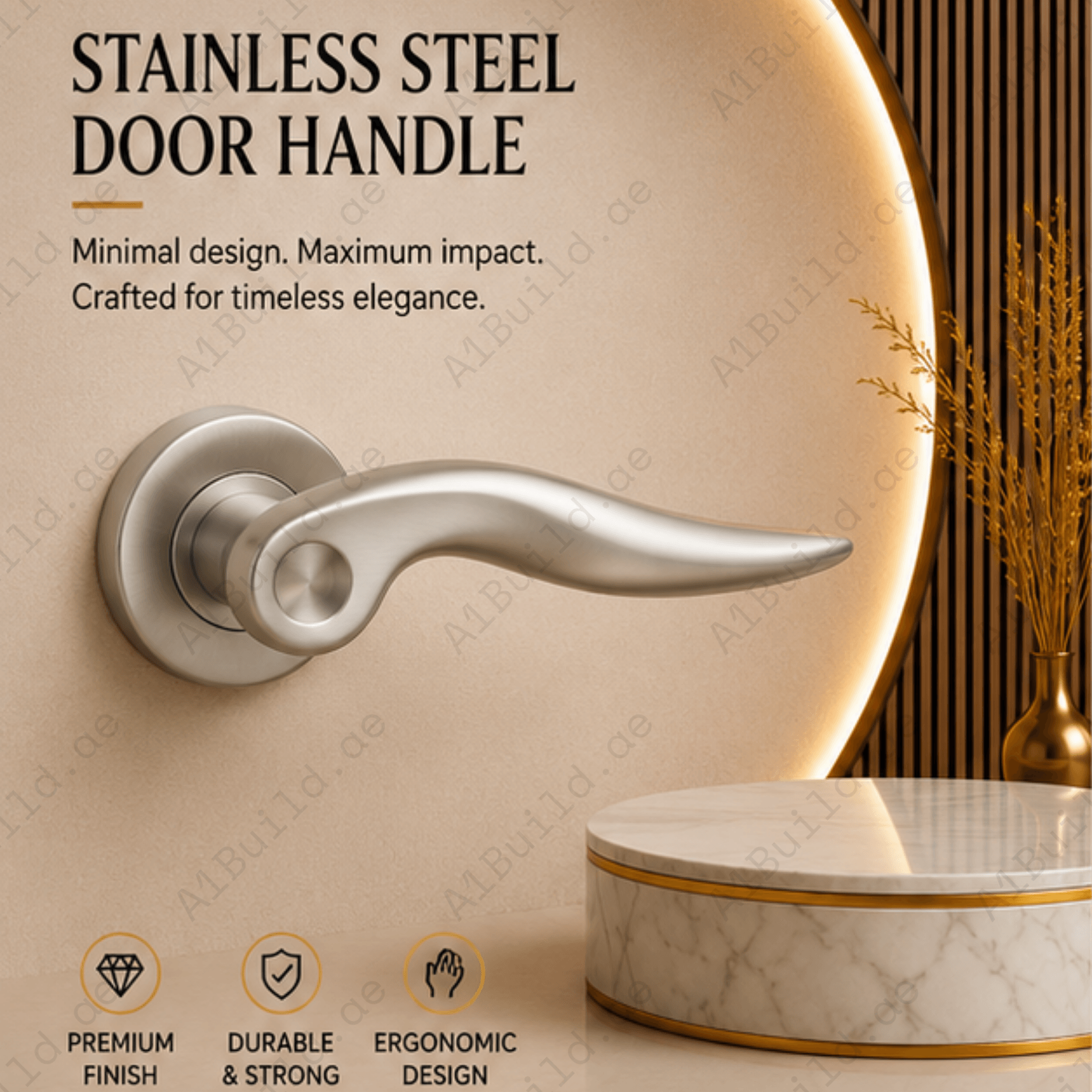 SRH.241 premium stainless steel door handle with a refined brushed finish. Designed for luxury homes, hotels, offices, and stylish contemporary interior spaces.