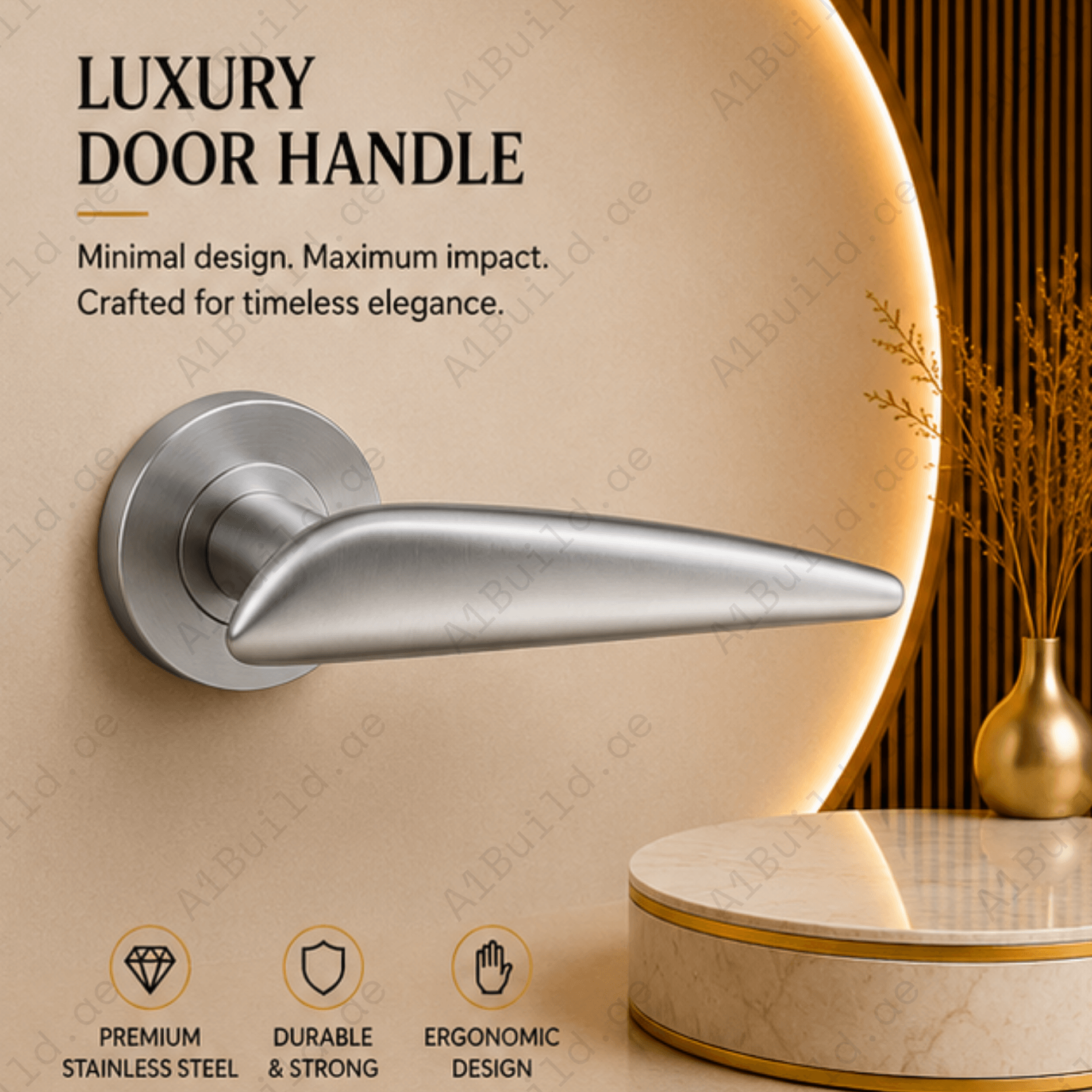 SRH.249 premium stainless steel door handle with a sleek brushed finish. Perfect for luxury homes, hotels, offices, and contemporary interior spaces.
