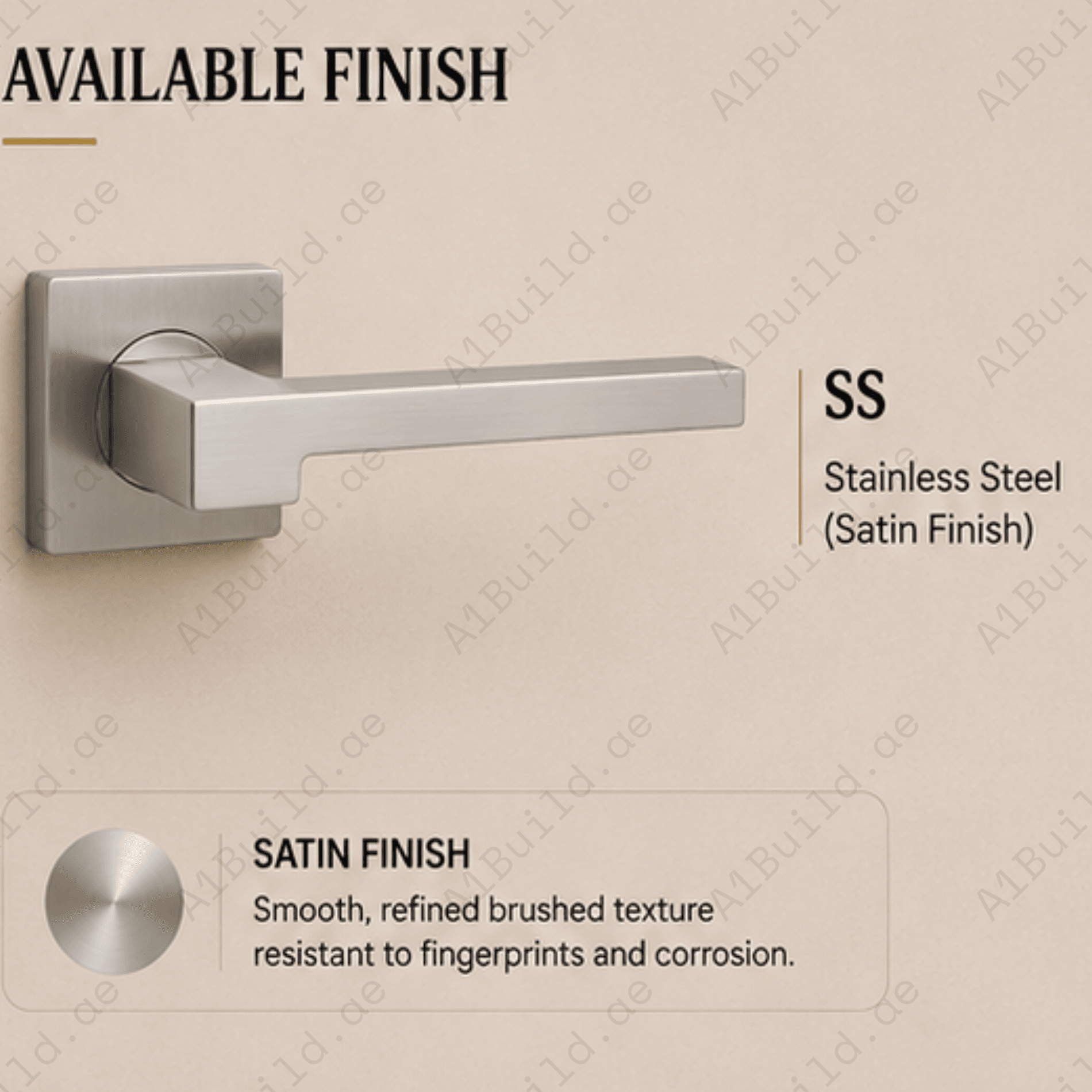 SRH.258.SS.F stainless steel door handle with brushed SS finish, 135 mm width and 53 mm length. Suitable for homes, hotels, offices, and modern interiors.