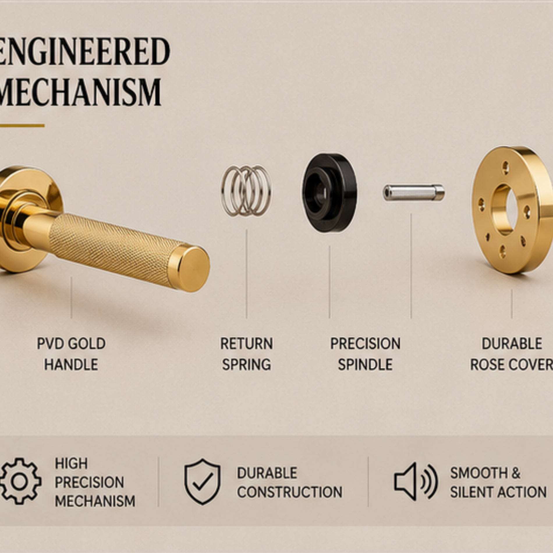 SRH.301 premium stainless steel door lock handle with SPVD finish. Durable PVD-coated architectural hardware for homes, hotels, offices, and commercial interiors.