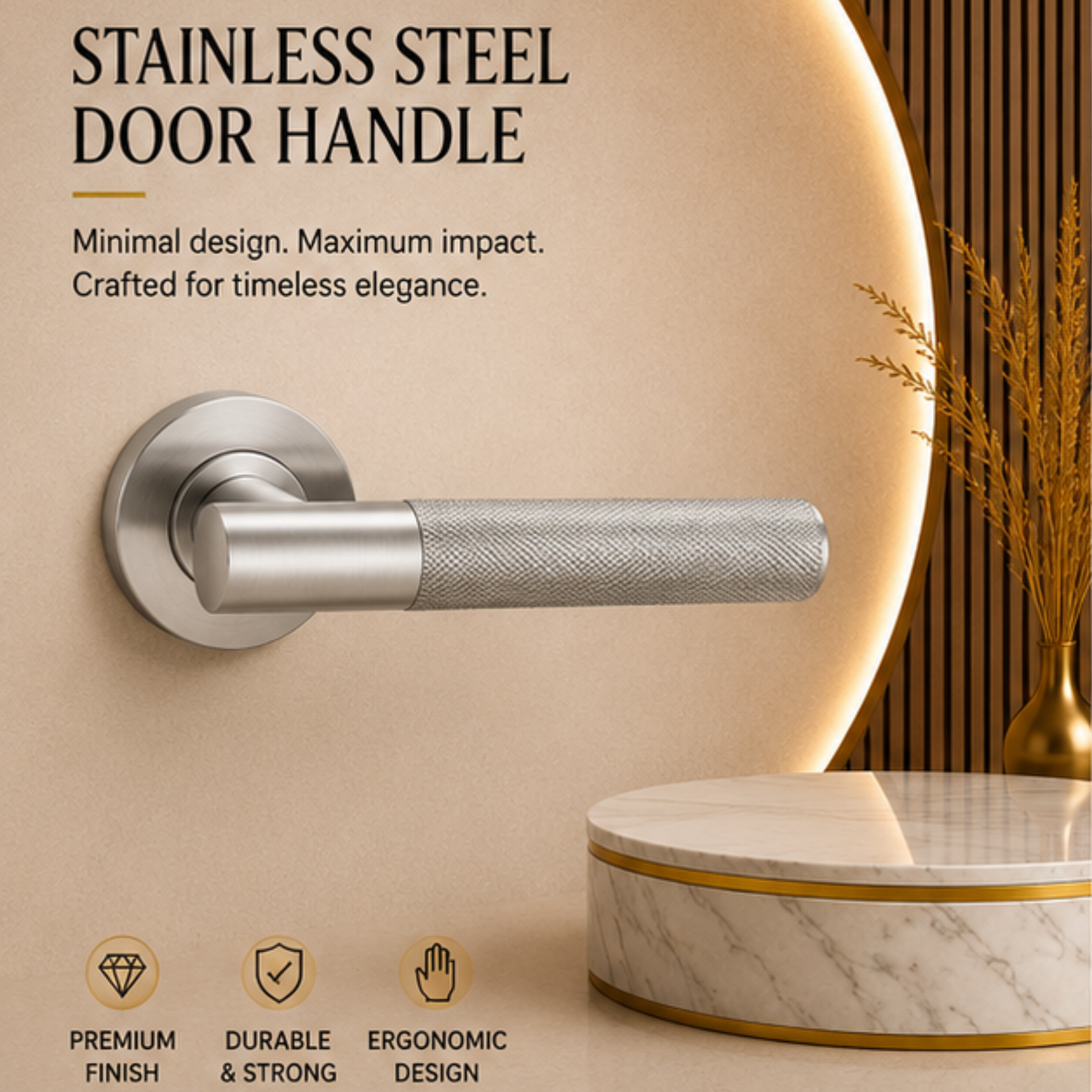 SRH.301 premium stainless steel door lock handle with durable corrosion-resistant finish. Heavy-duty architectural hardware for homes, hotels, offices, and commercial buildings.