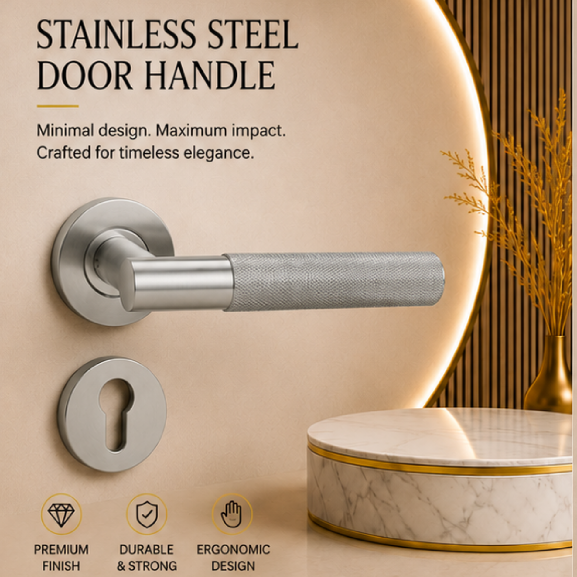 SRH.310 premium stainless steel door lock handle with corrosion-resistant finish. Heavy-duty architectural hardware for homes, hotels, offices, and commercial buildings.