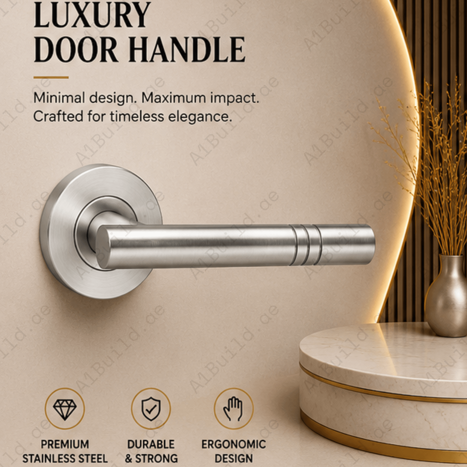 SRH.313 premium stainless steel door handle with a sleek brushed finish. Designed for luxury homes, hotels, offices, and stylish contemporary interior spaces.
