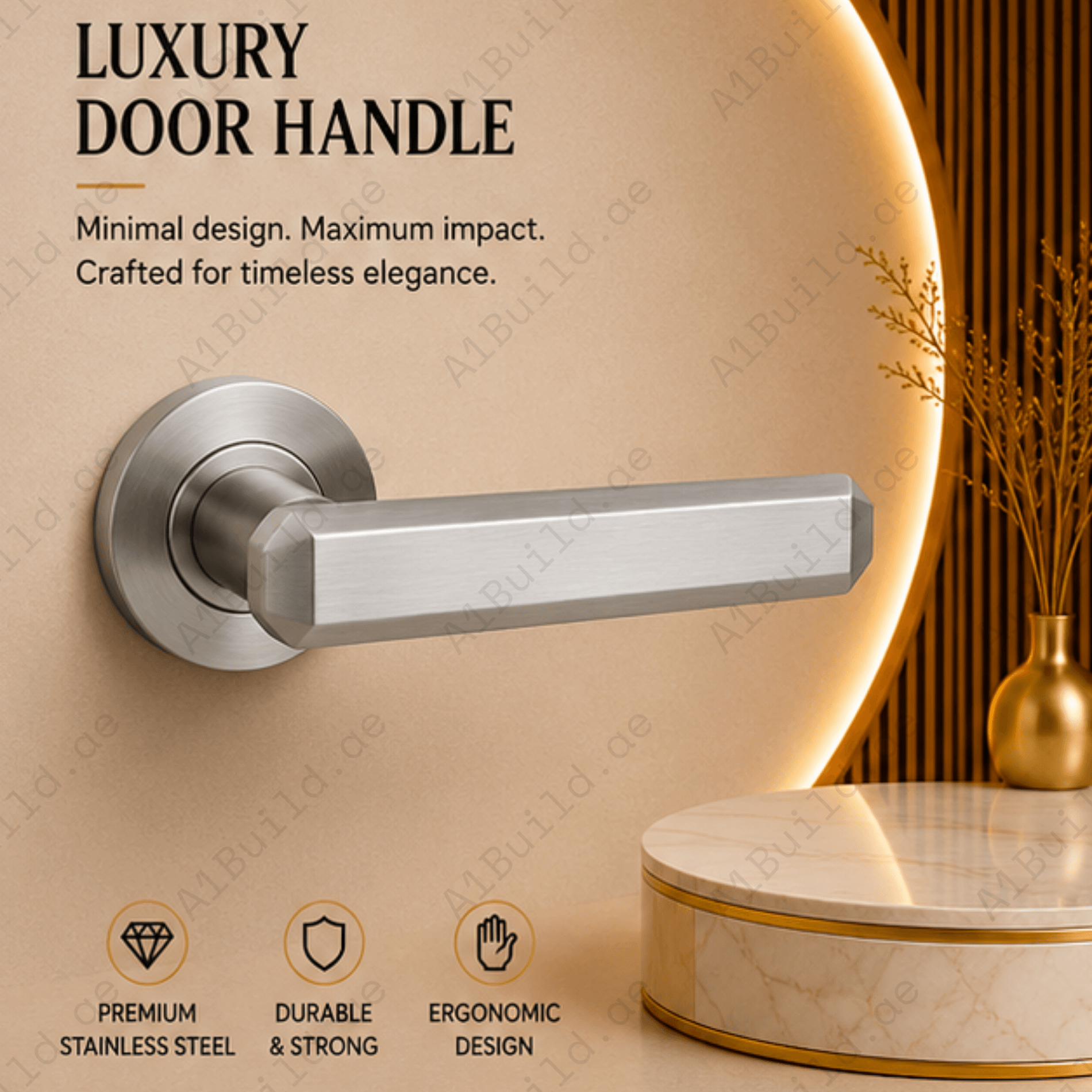 SRH.322 premium stainless steel door handle with a sleek brushed finish. Perfect for luxury homes, hotels, offices, and contemporary interior spaces.