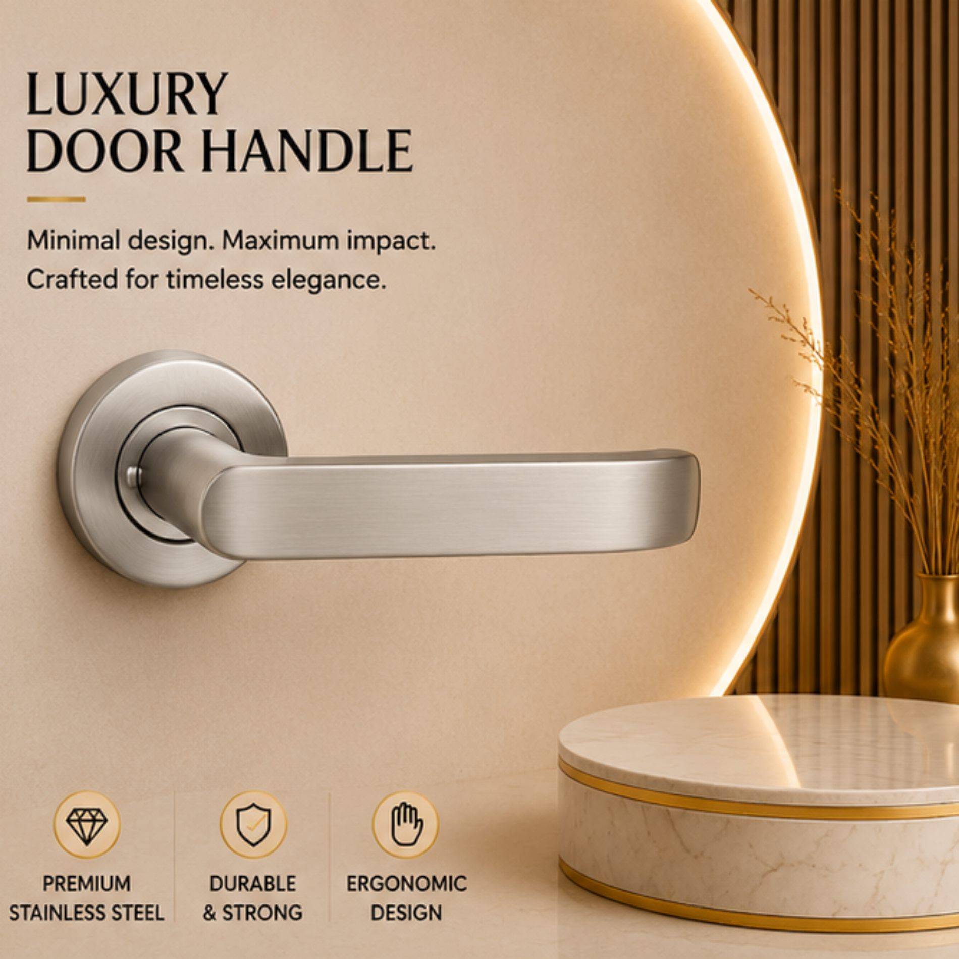 SRH.50 premium stainless steel door handle with a refined brushed finish. A stylish choice for luxury homes, hotels, offices, and contemporary interior spaces.